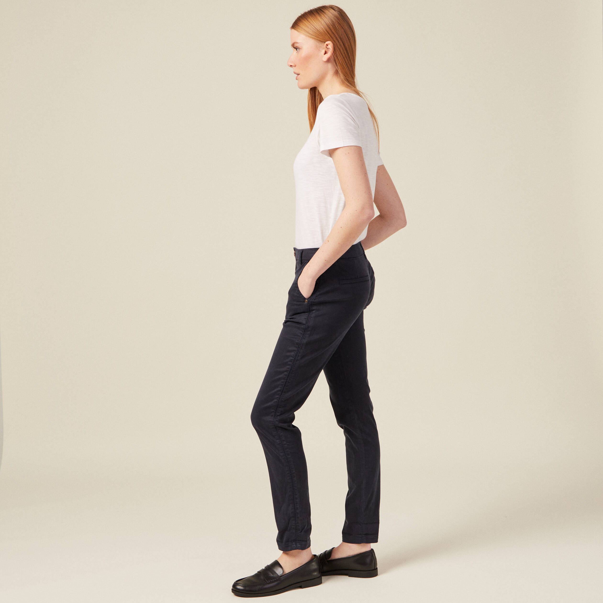 pantalon chino instinct bleu fonce femme Pantalon chino Instinct bleu foncé femme