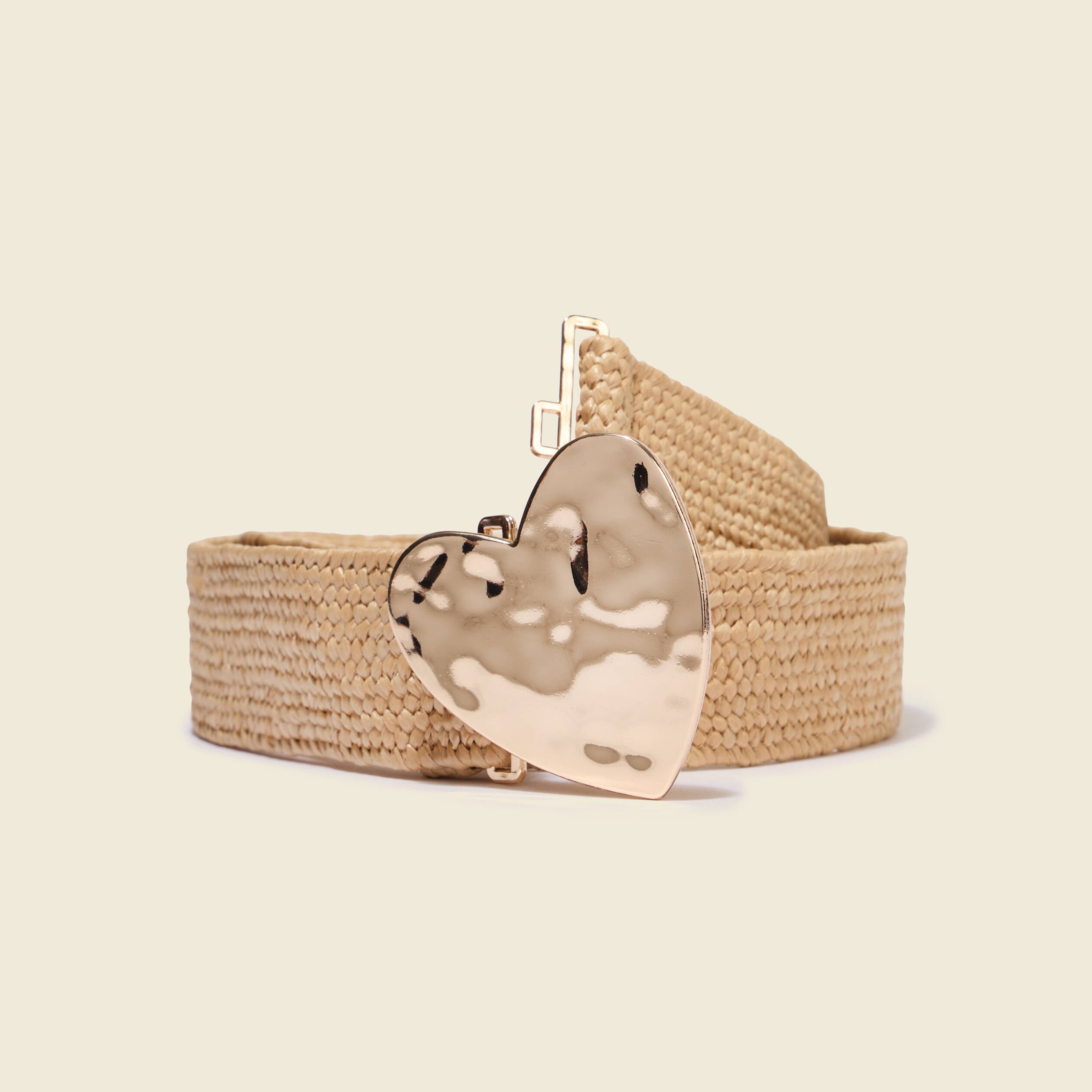 Ceinture tress&eacute;e boucle coeur large beige femme
