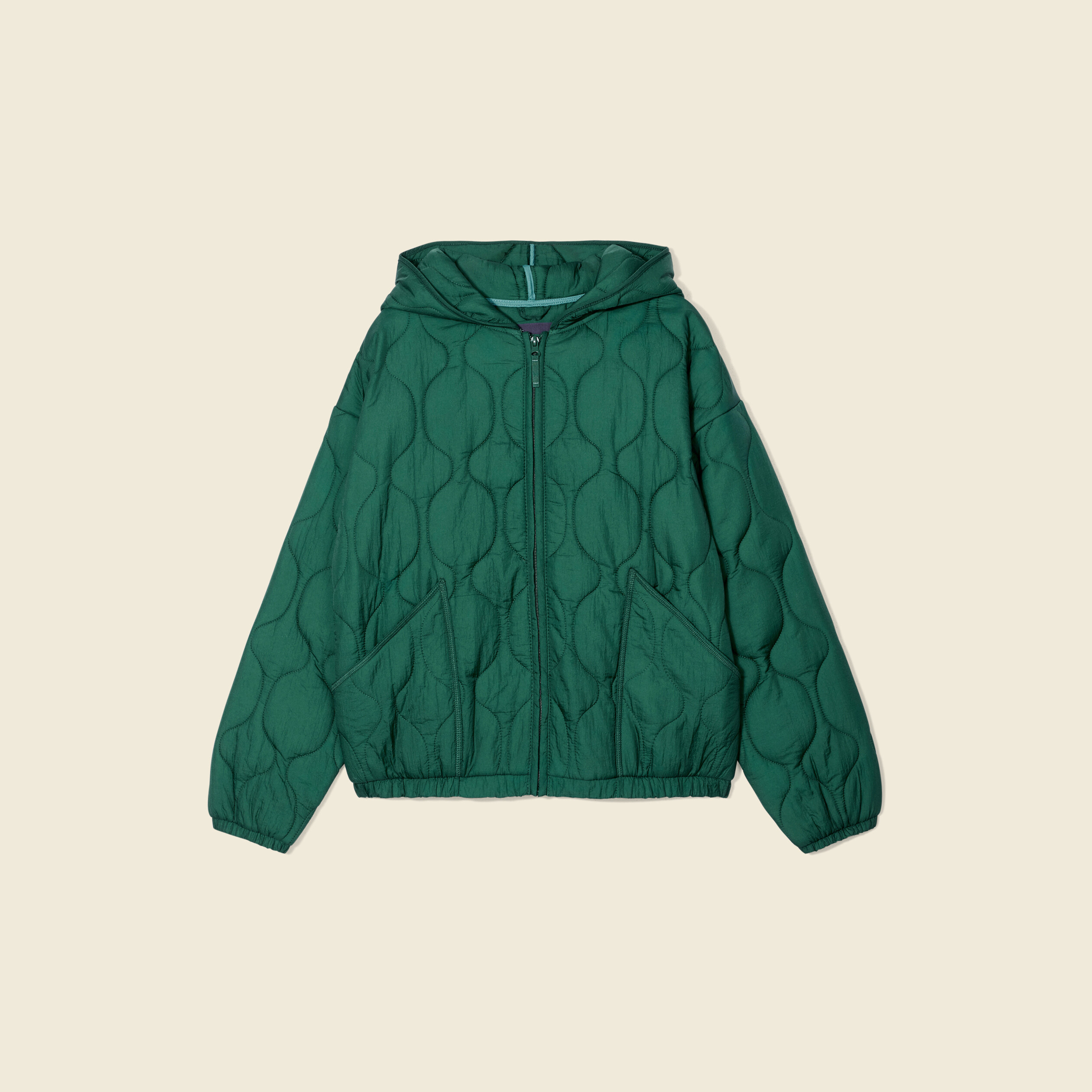 Doudoune droite à capuche vert femme