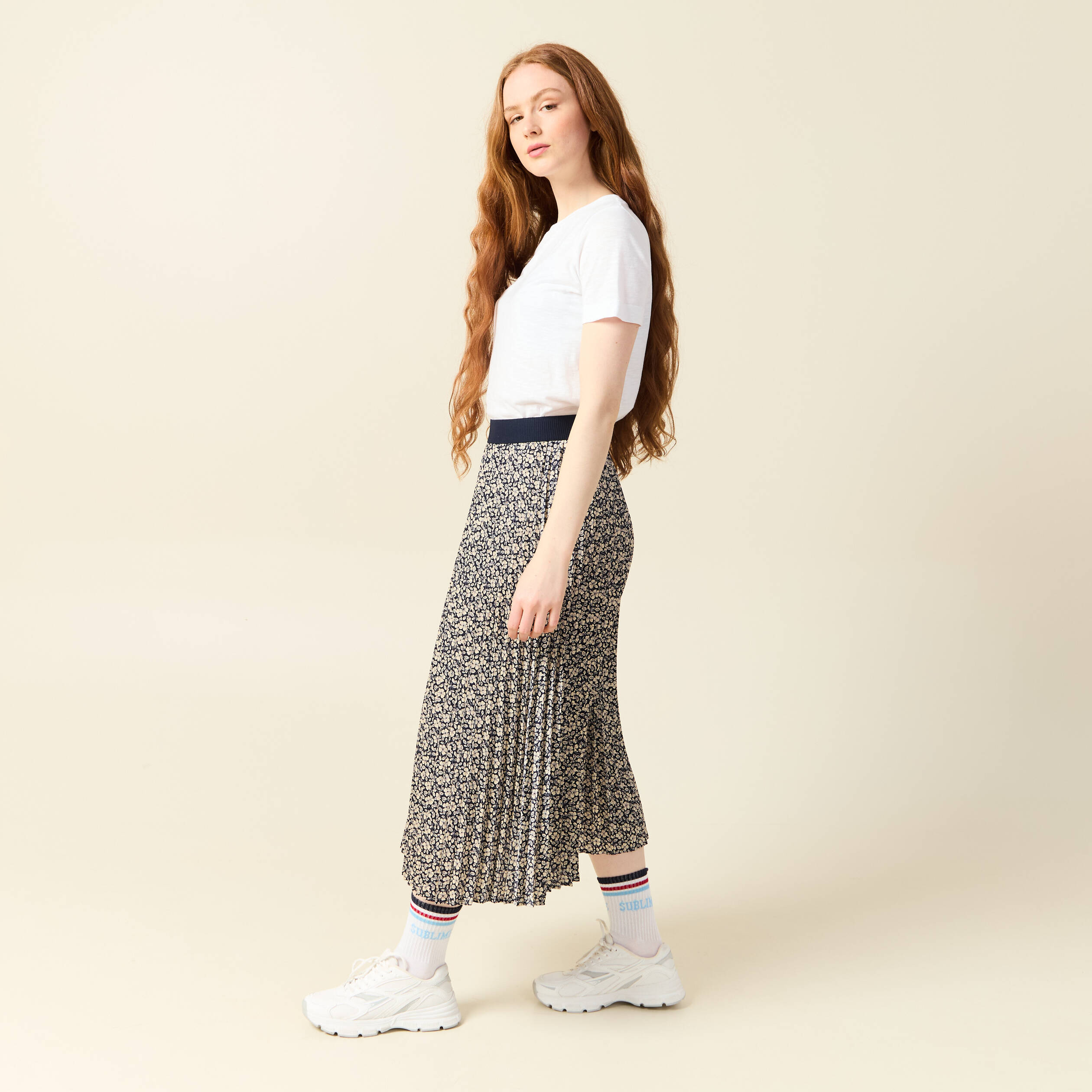 jupe longue droite plissee bleu marine femme Jupe longue droite plissée bleu marine femme