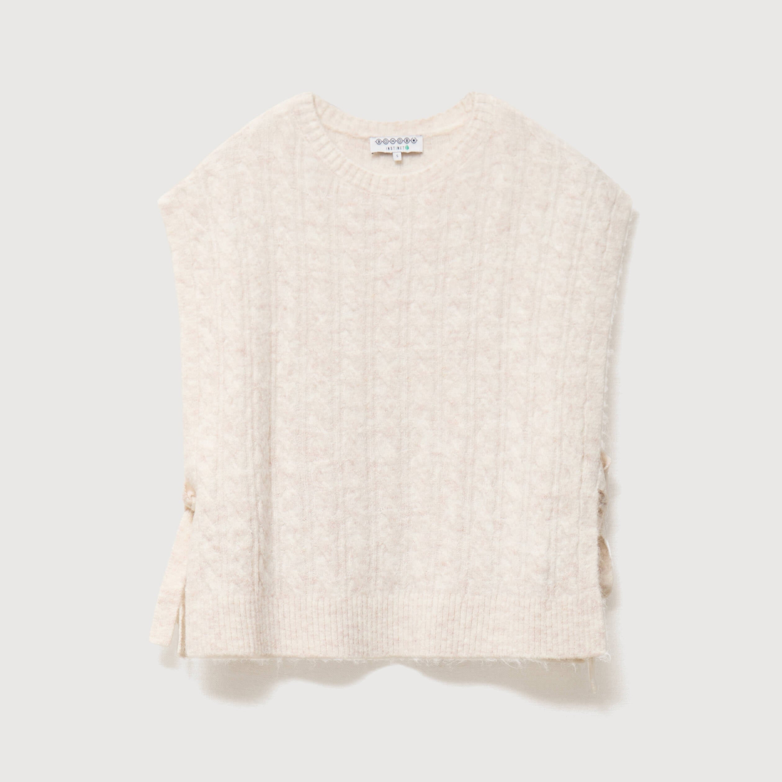 Pull droit cropped sans manches creme femme