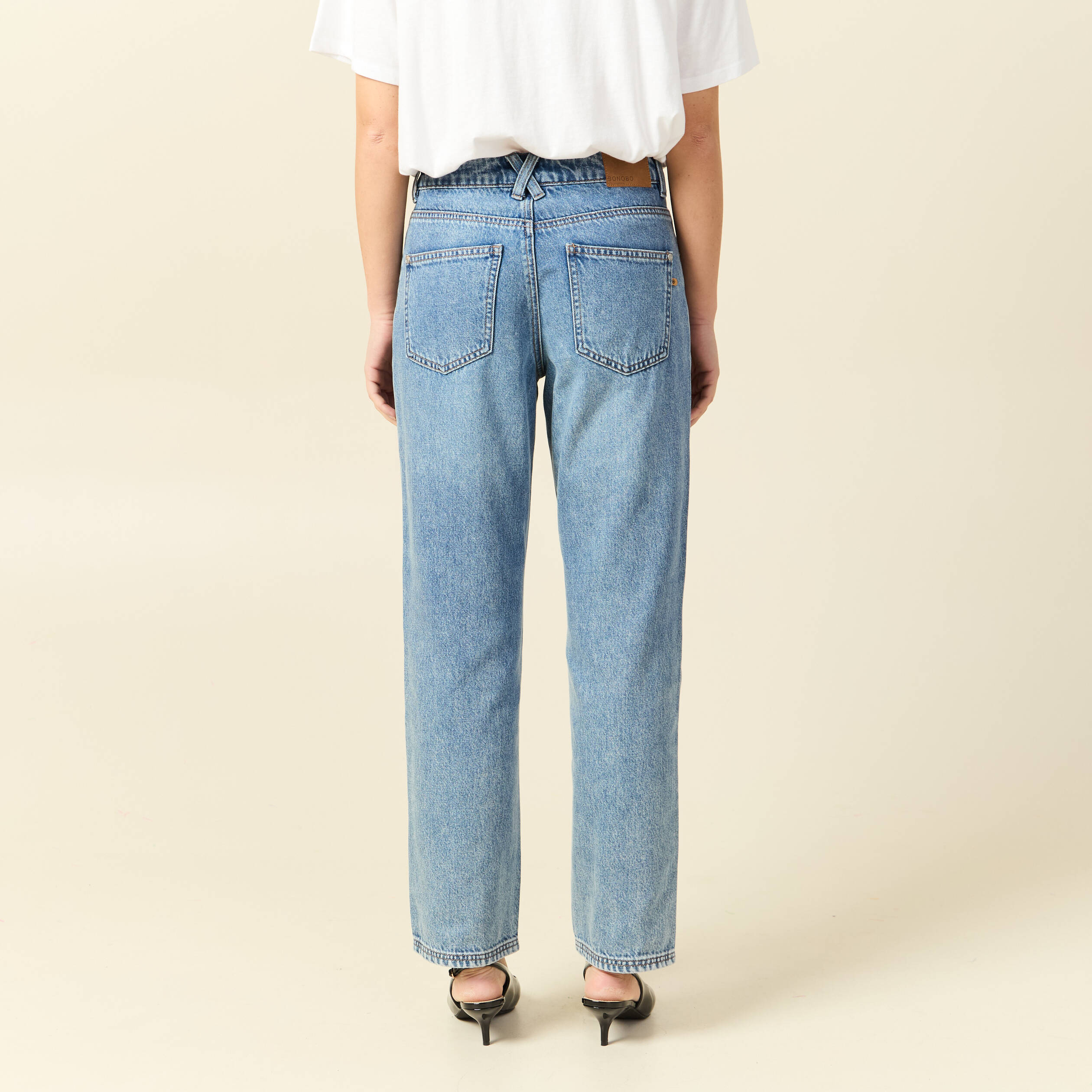 Jeans taille haute avec strass denim used femme
