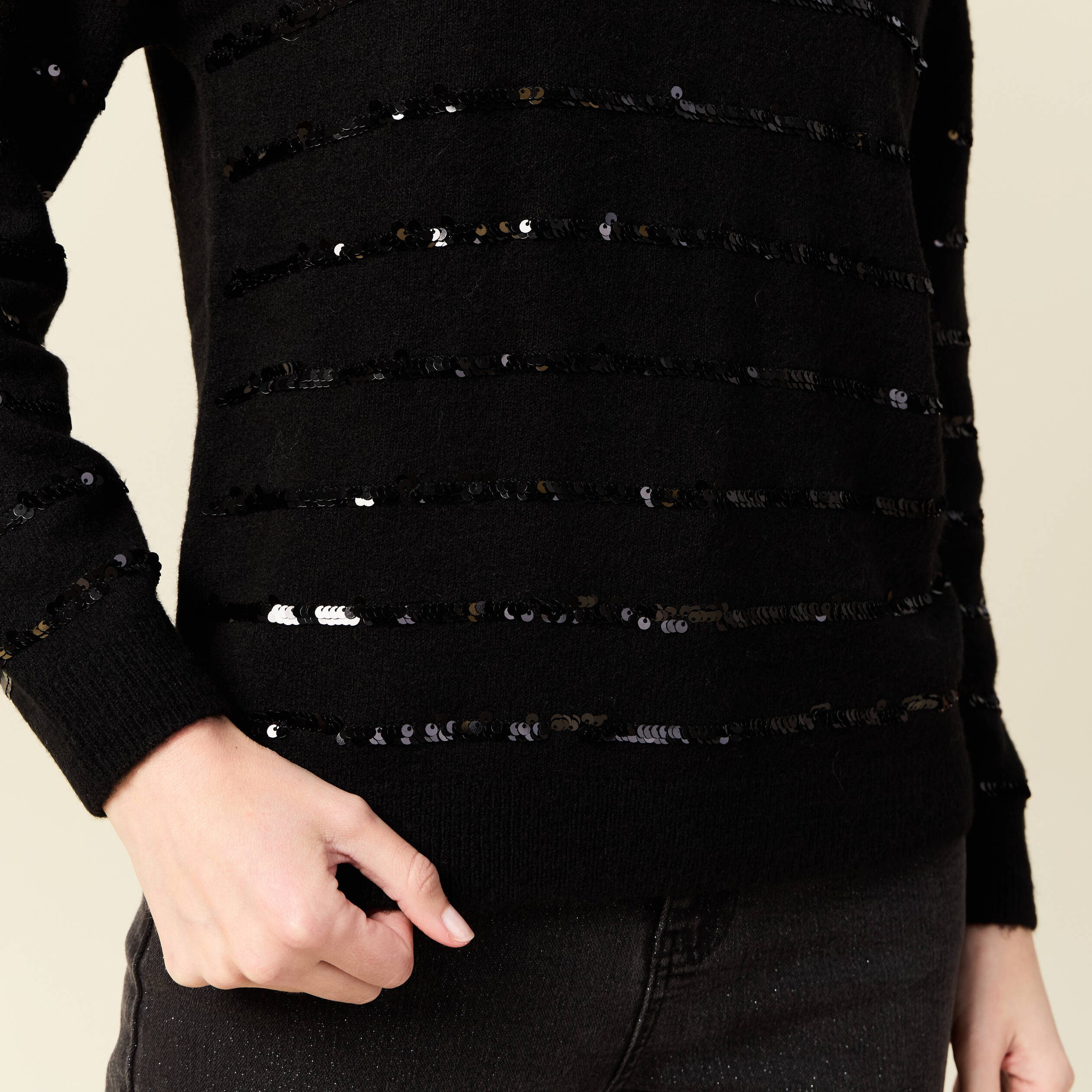 pull manches longues sequins noir femme Pull manches longues sequins noir femme