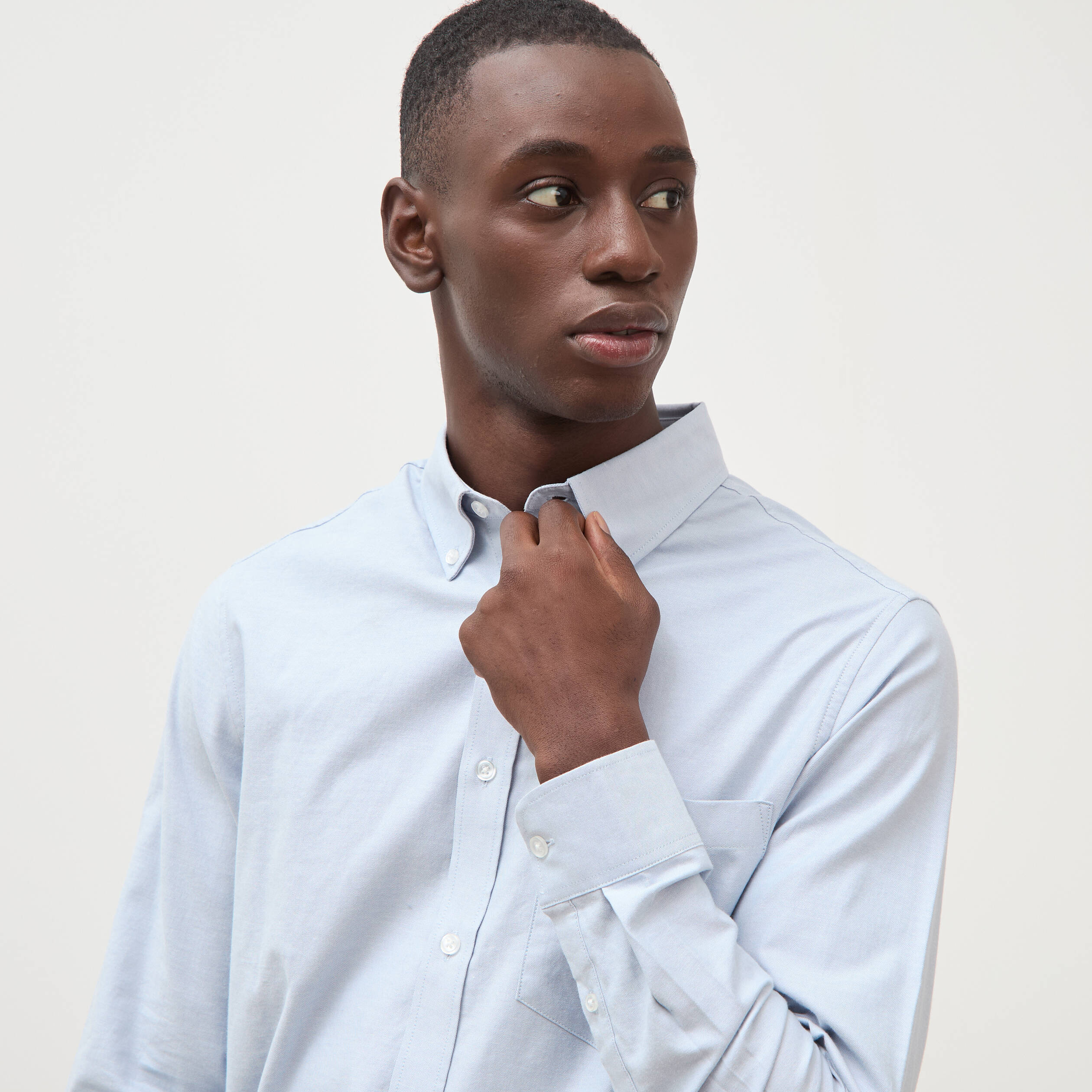 Chemise manches longues col am&eacute;ricain bleu gris homme