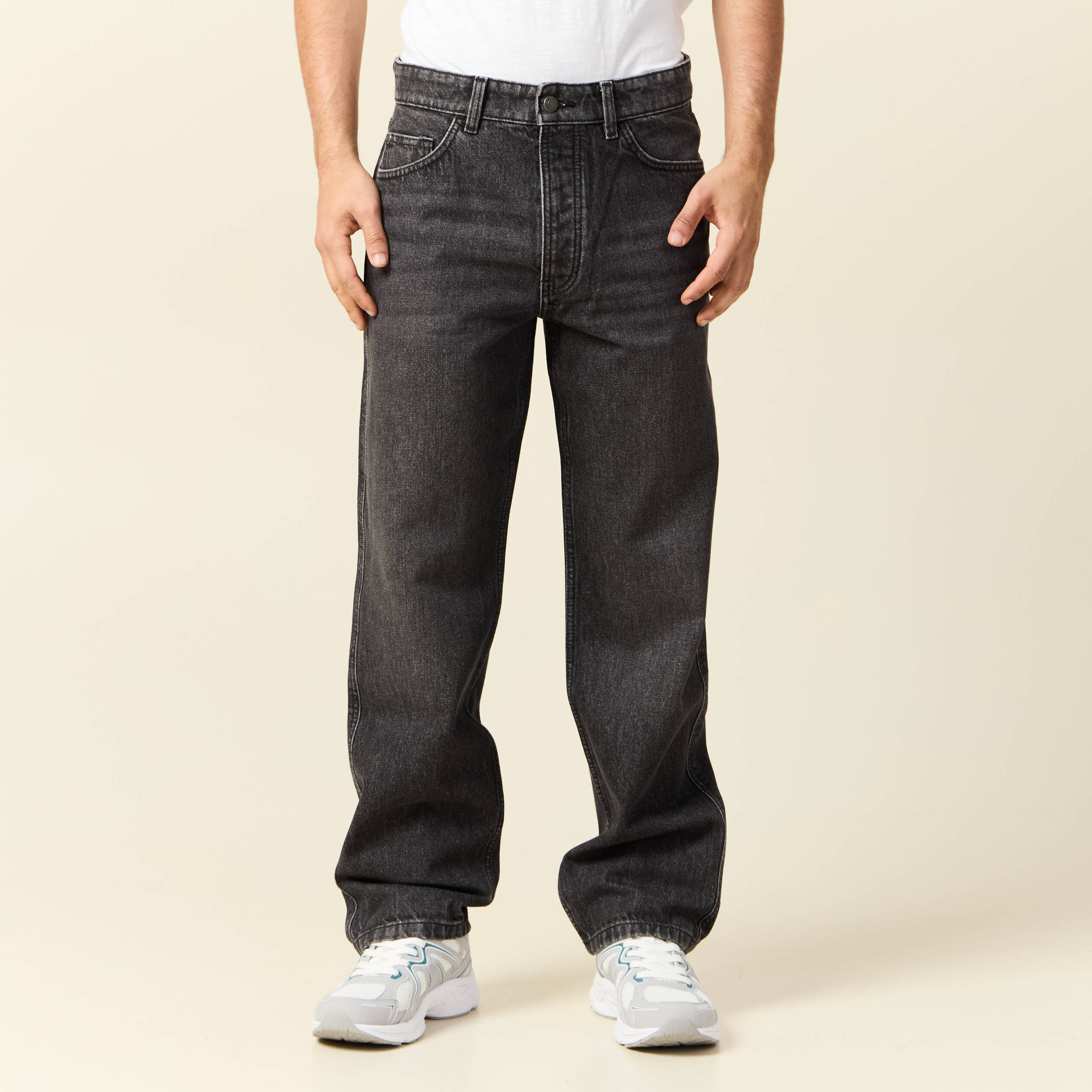 Jeans large relaxed denim snow noir homme