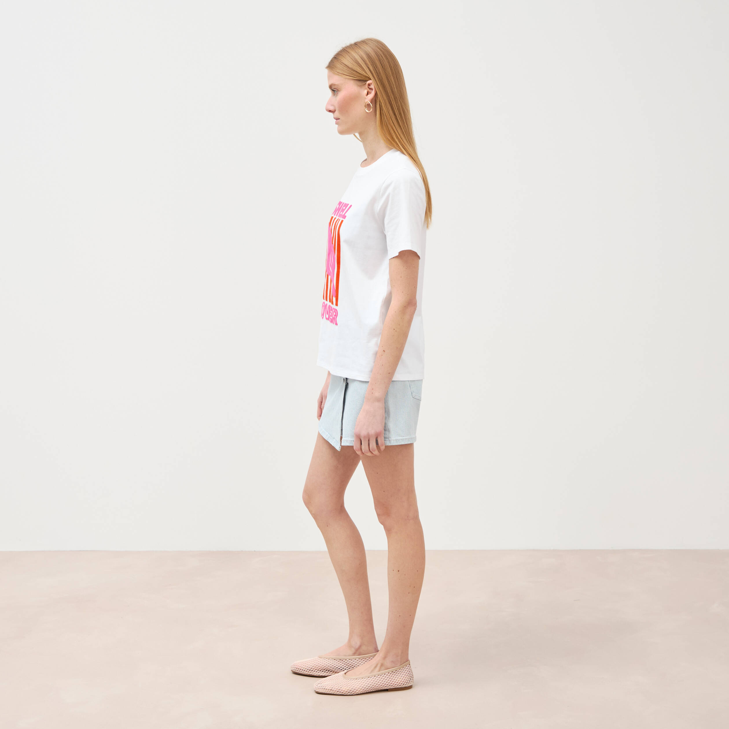 T-shirt en coton manches courtes blanc femme