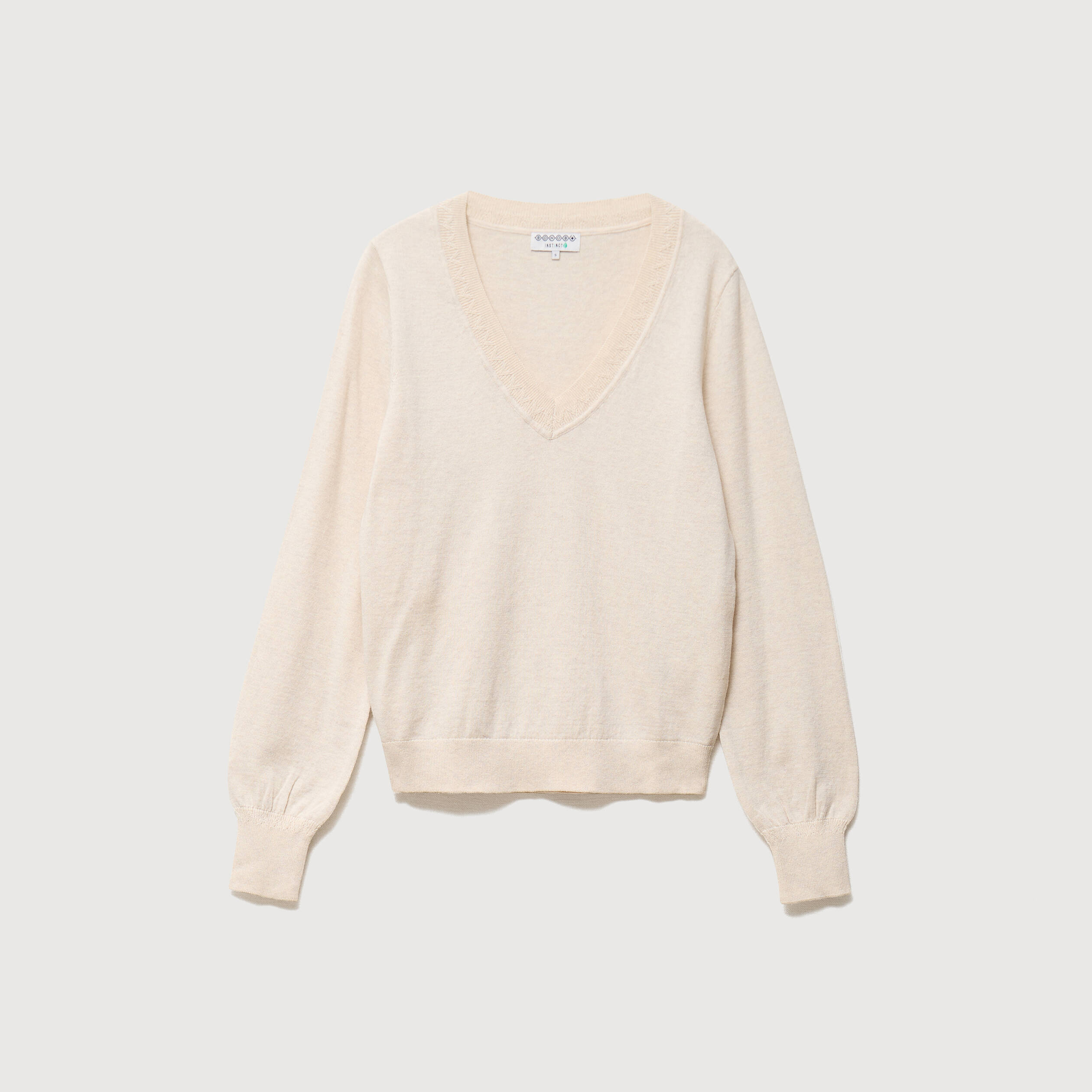 Pull droit col v manches longues creme femme