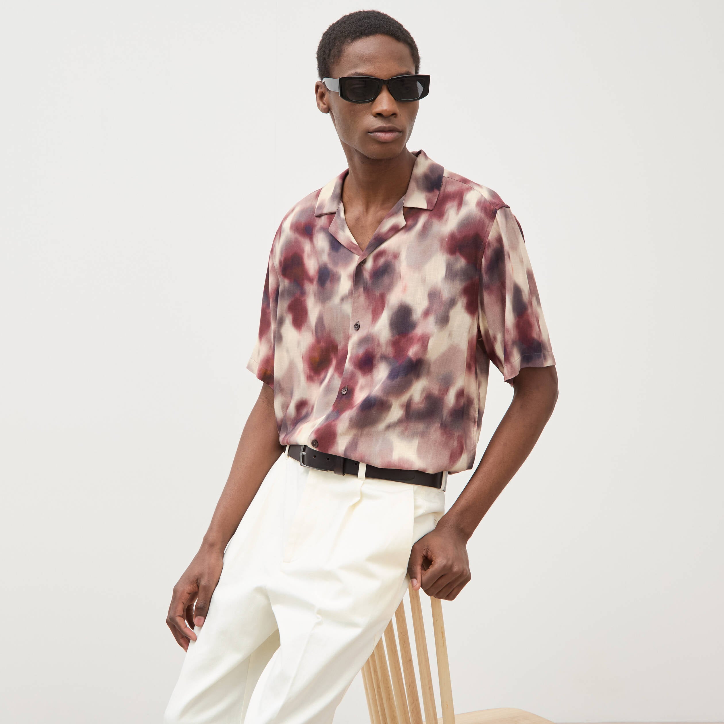 Chemise boyfriend manches courtes prune homme