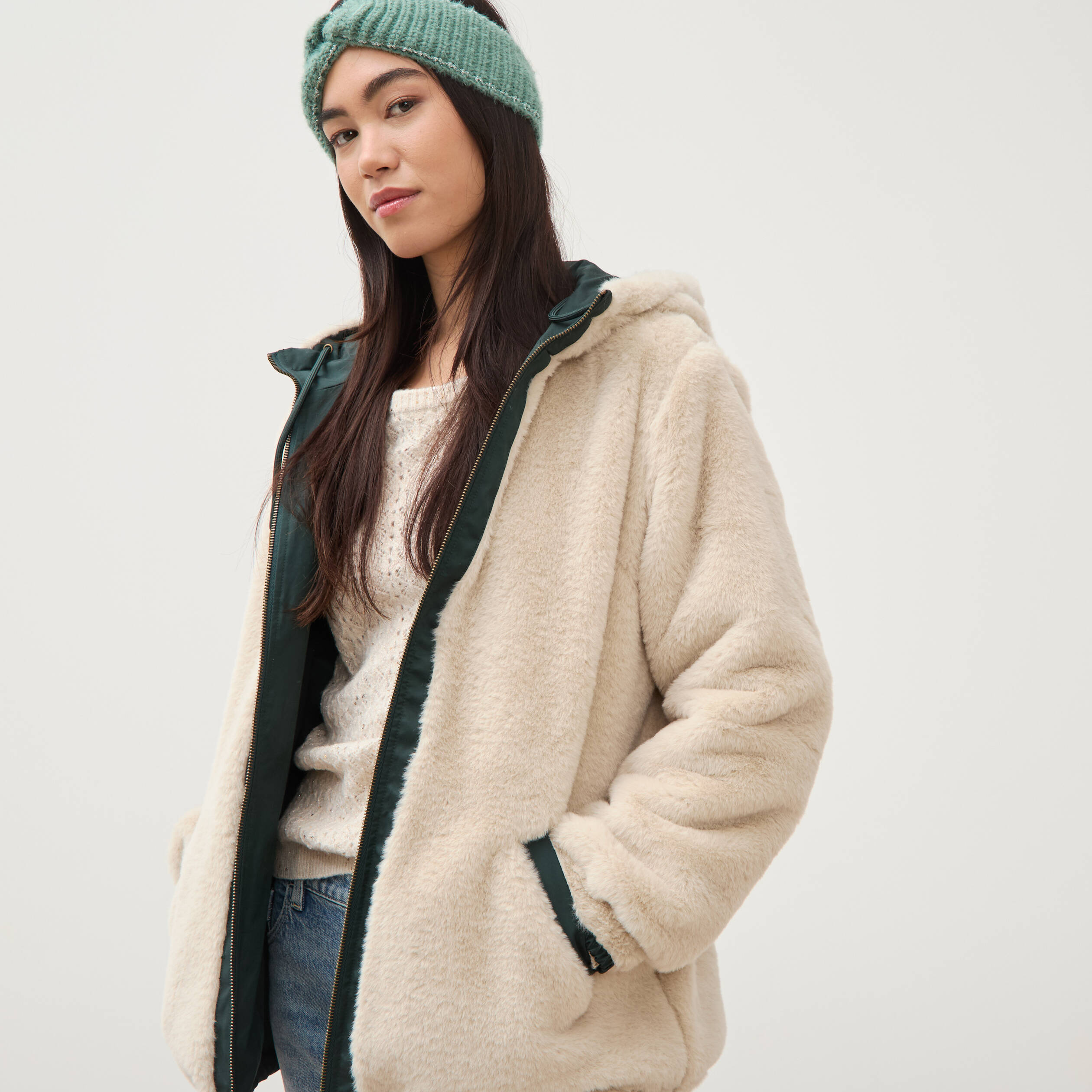 Parka r&eacute;versible vert femme