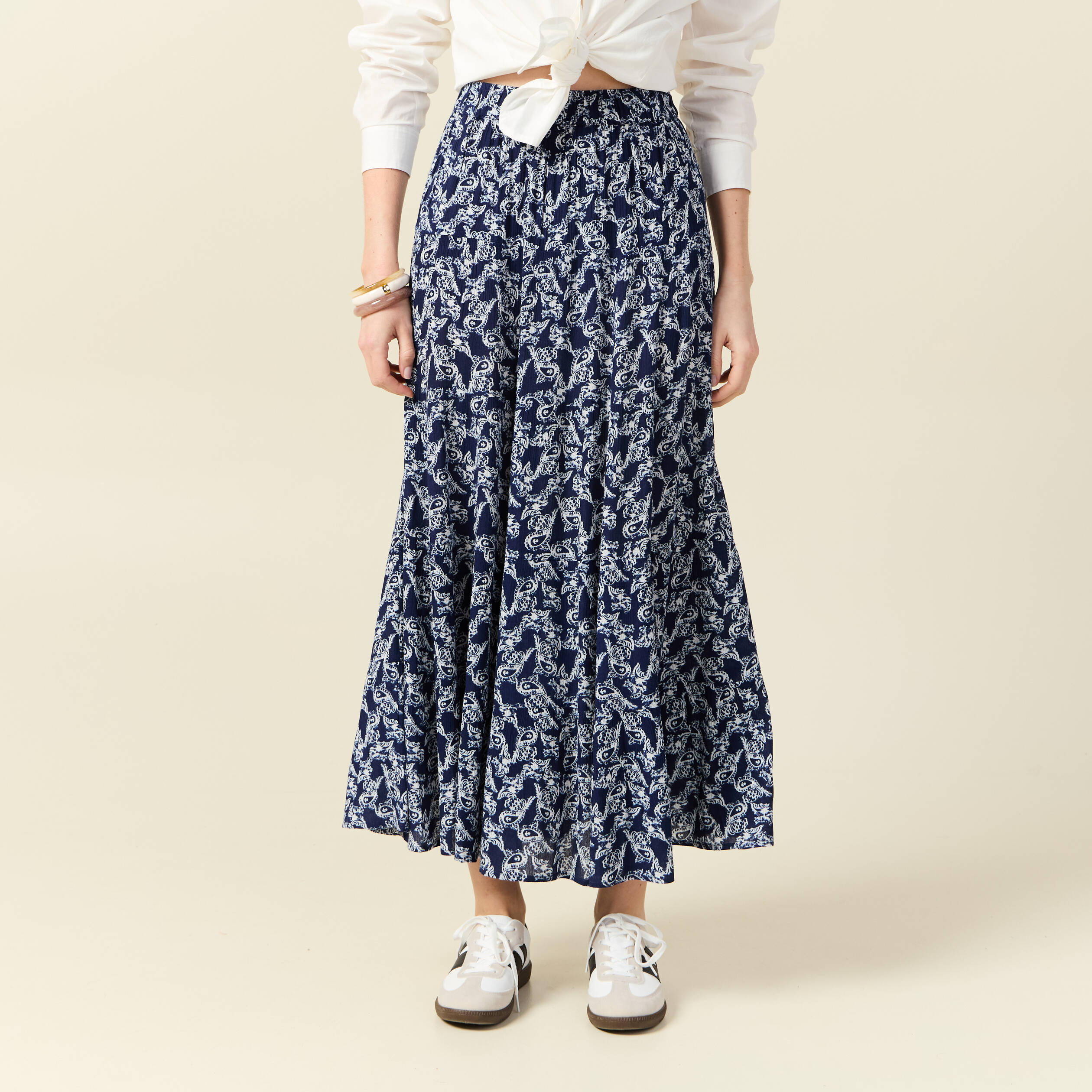 jupe longue droite fluide bleu marine femme Jupe longue droite fluide bleu marine femme