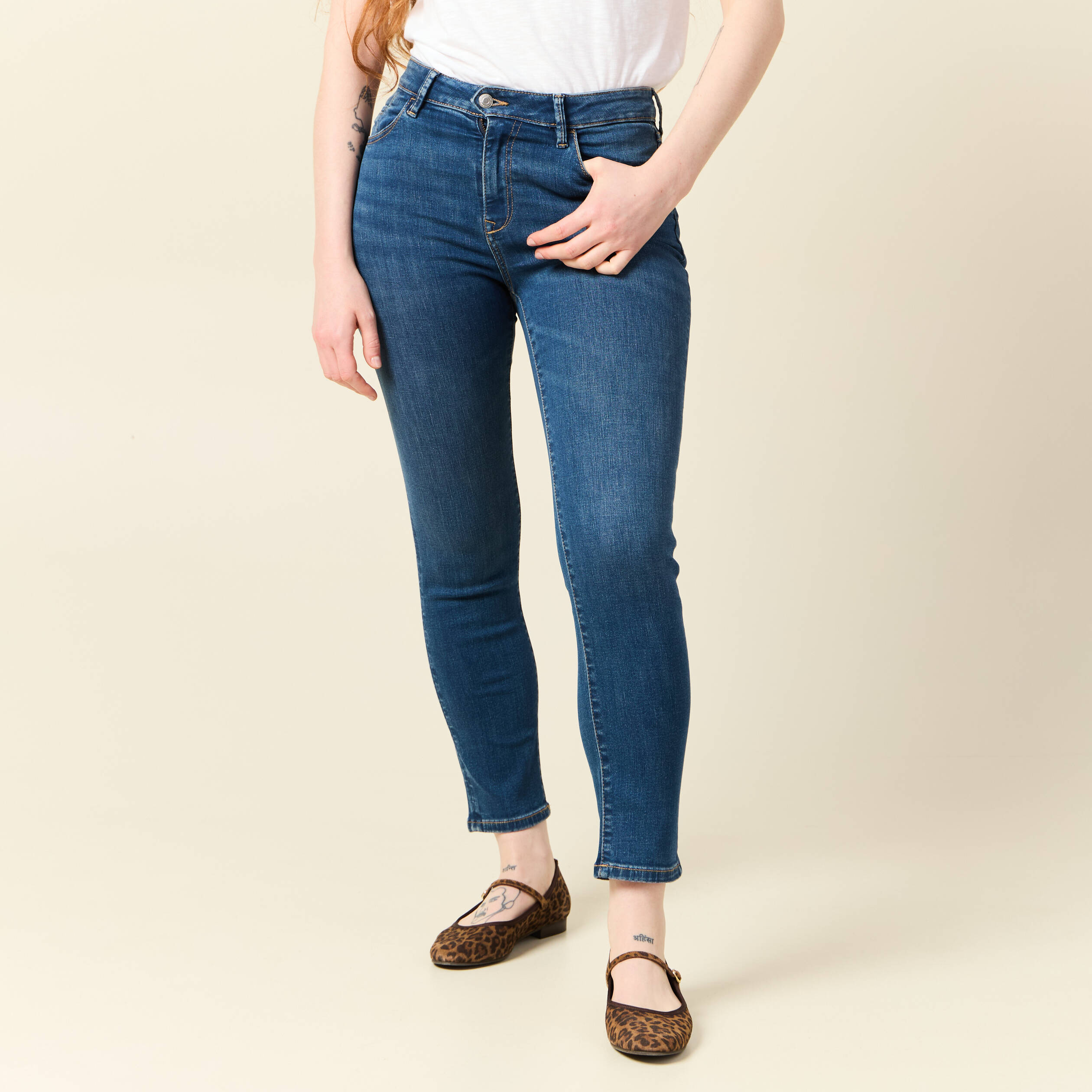 Jeans slim taille haute 7/8ème denim stone femme