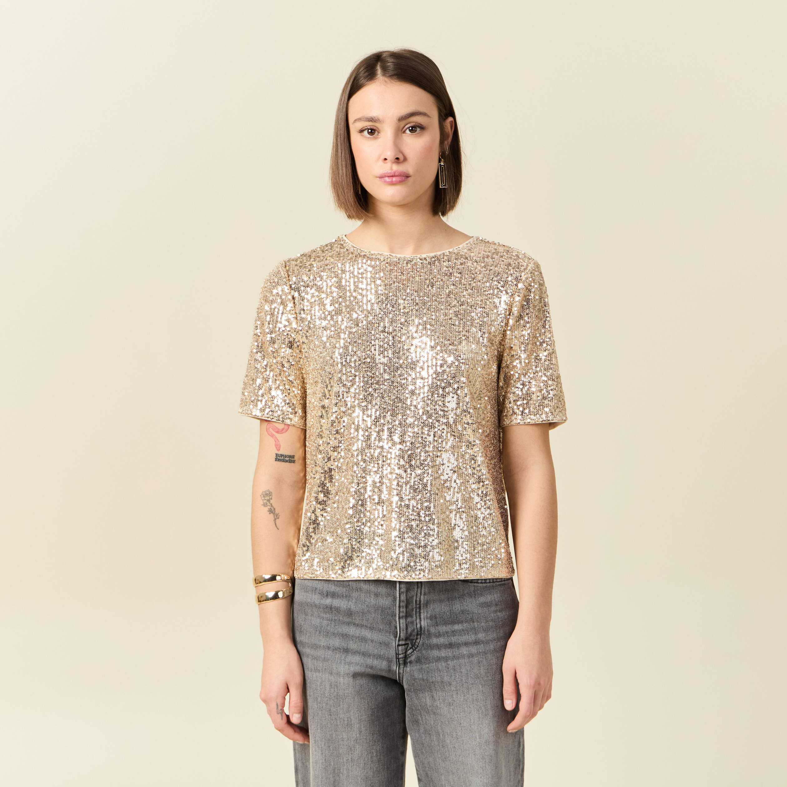 t shirt manches courtes creme femme T-shirt manches courtes creme femme