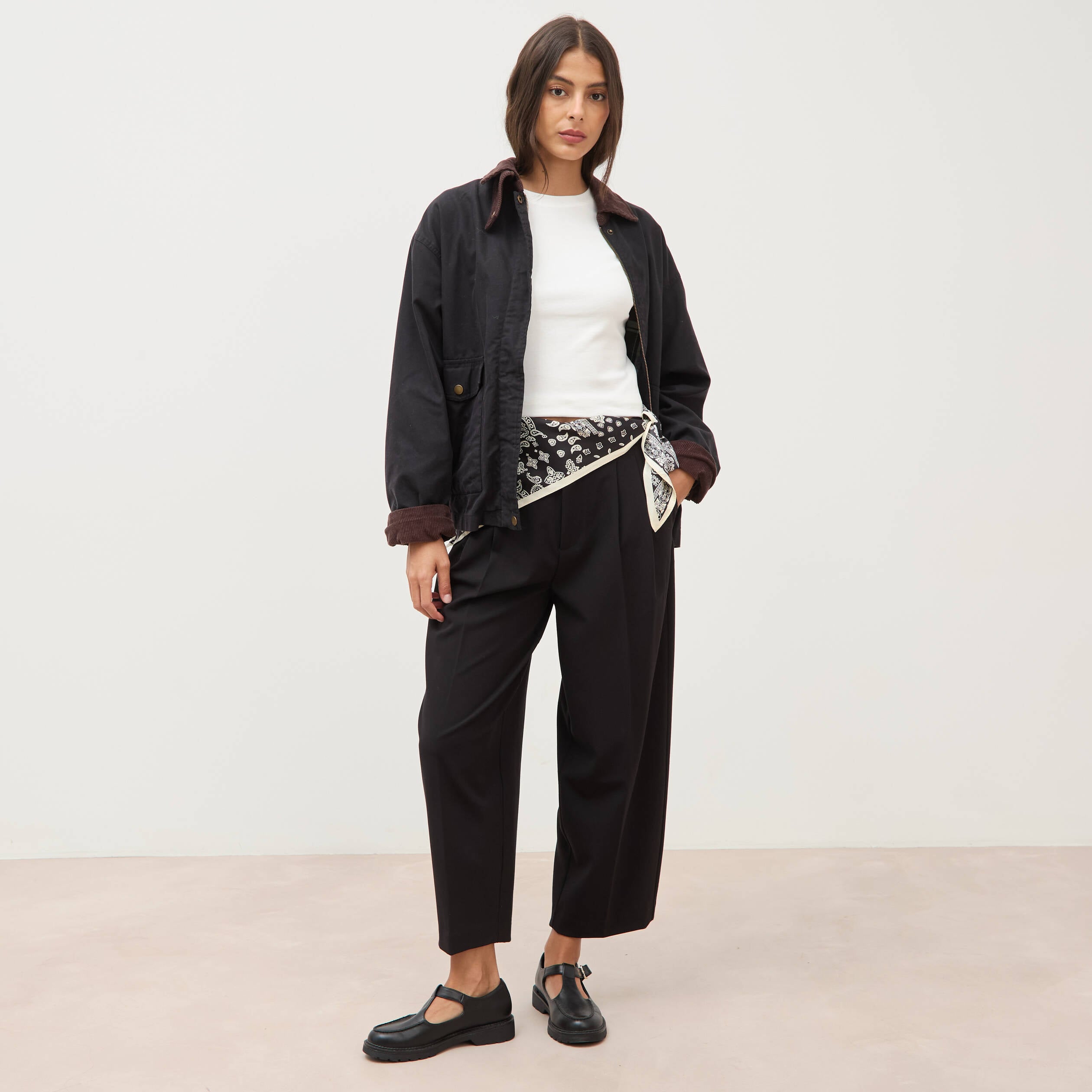 Pantalon barrel noir femme