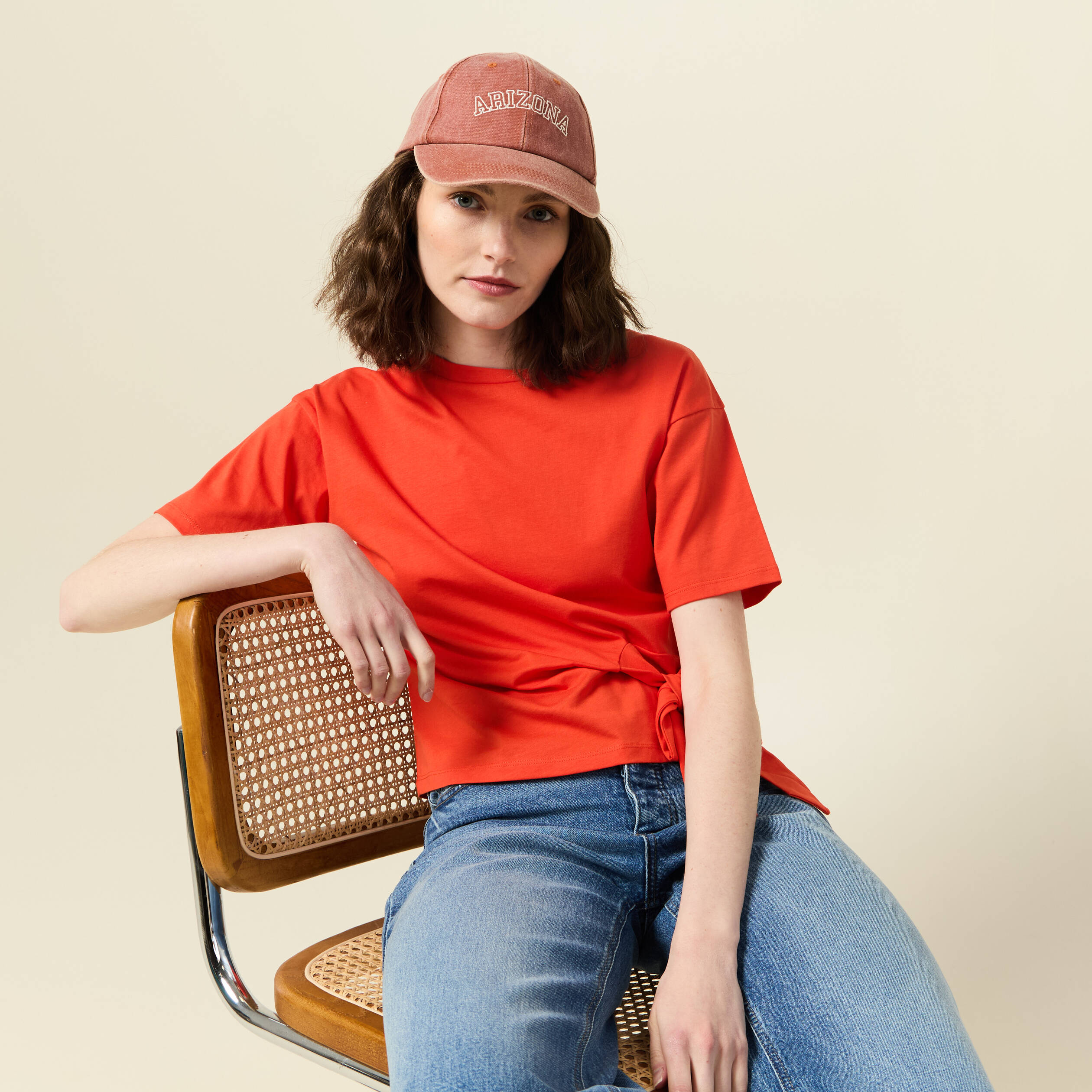 t shirt manches courtes noeud orange femme T-shirt manches courtes noeud orange femme
