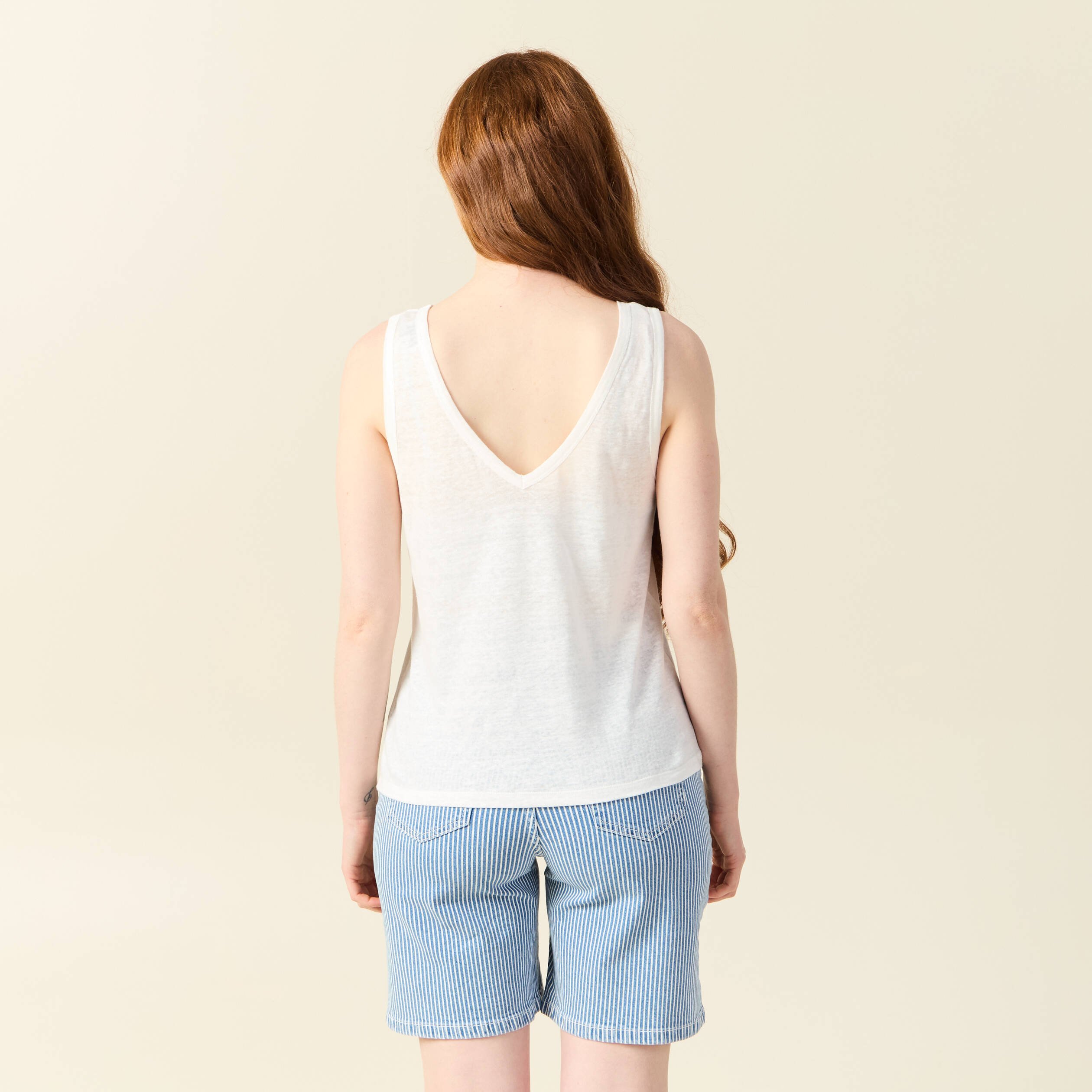 debardeur sans manches en lin ecru femme Débardeur sans manches en lin ecru femme