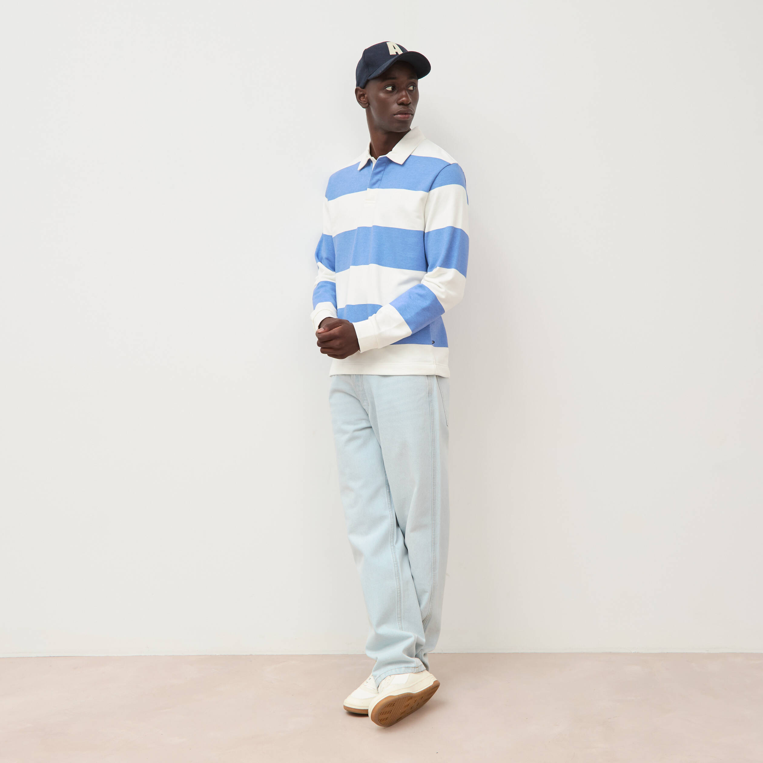 Jeans large longueur 32 en coton denim snow bleach homme