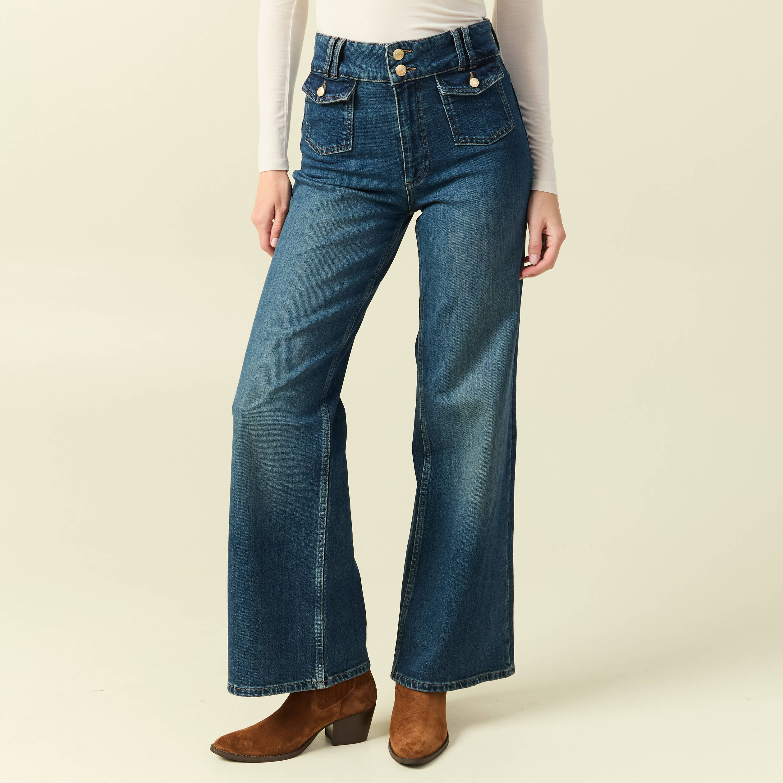 Jeans bootcut taille haute bleu femme | Bonobo