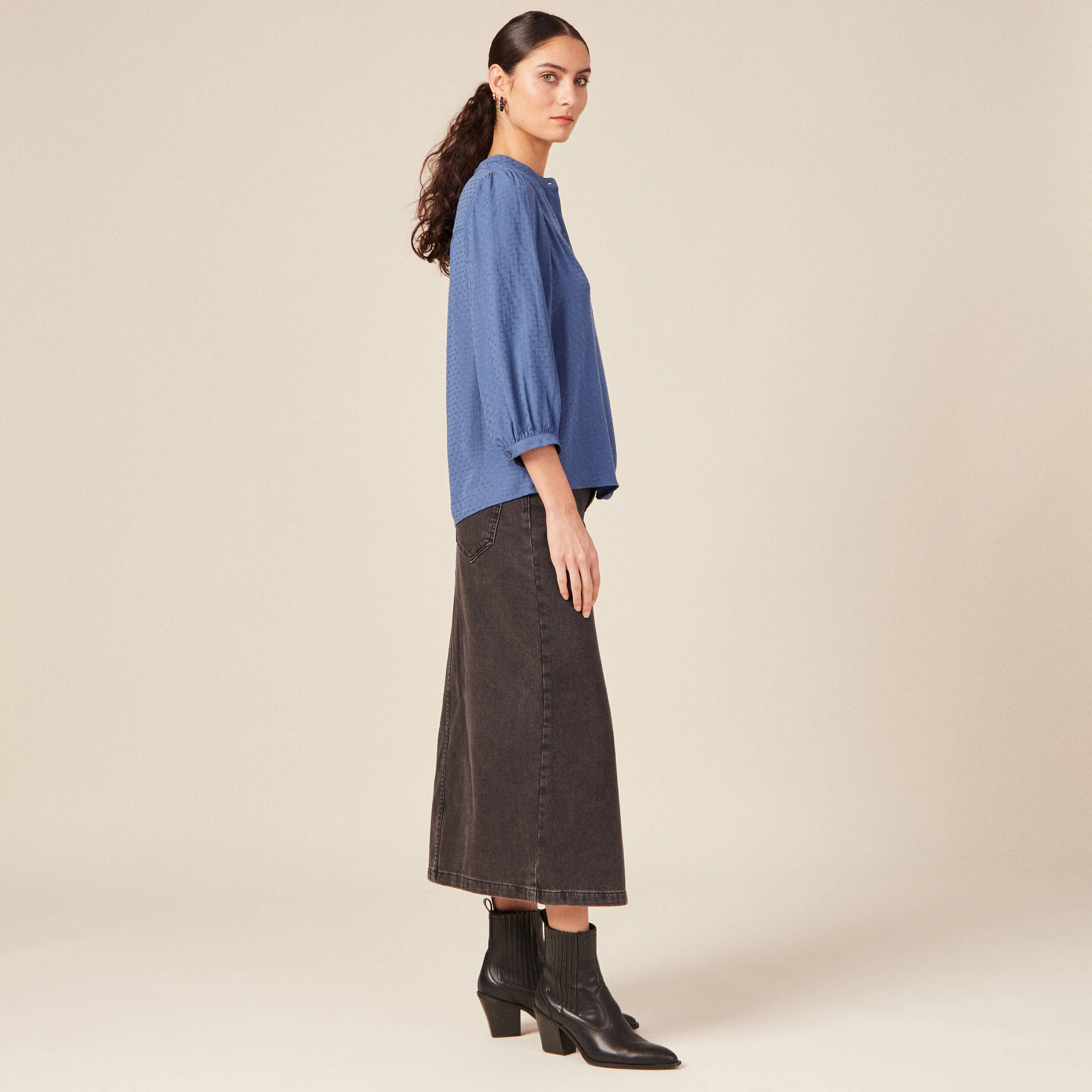 Chemise manches 3/4 bleu ciel femme