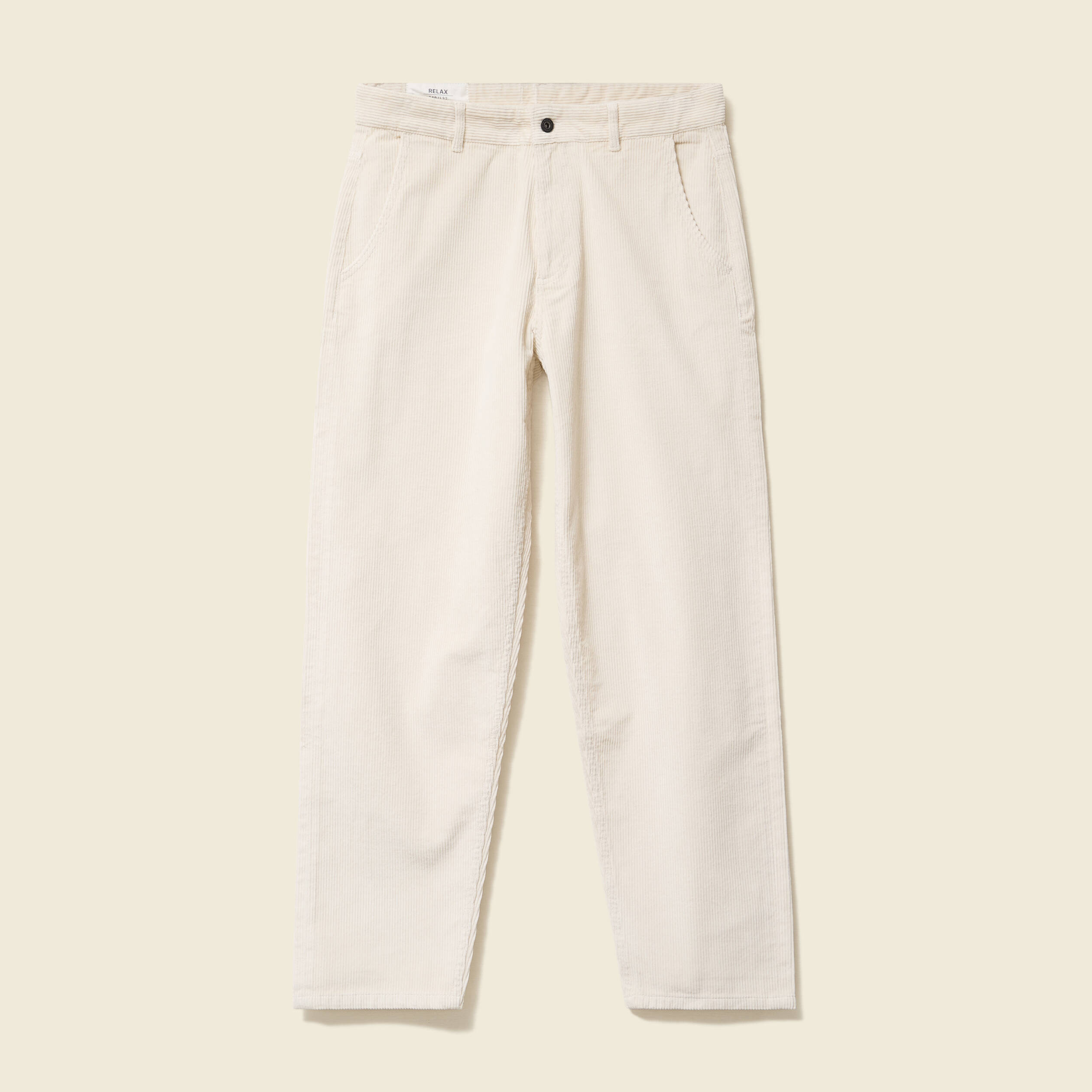 Pantalon droit en velours longueur 32 ecru homme