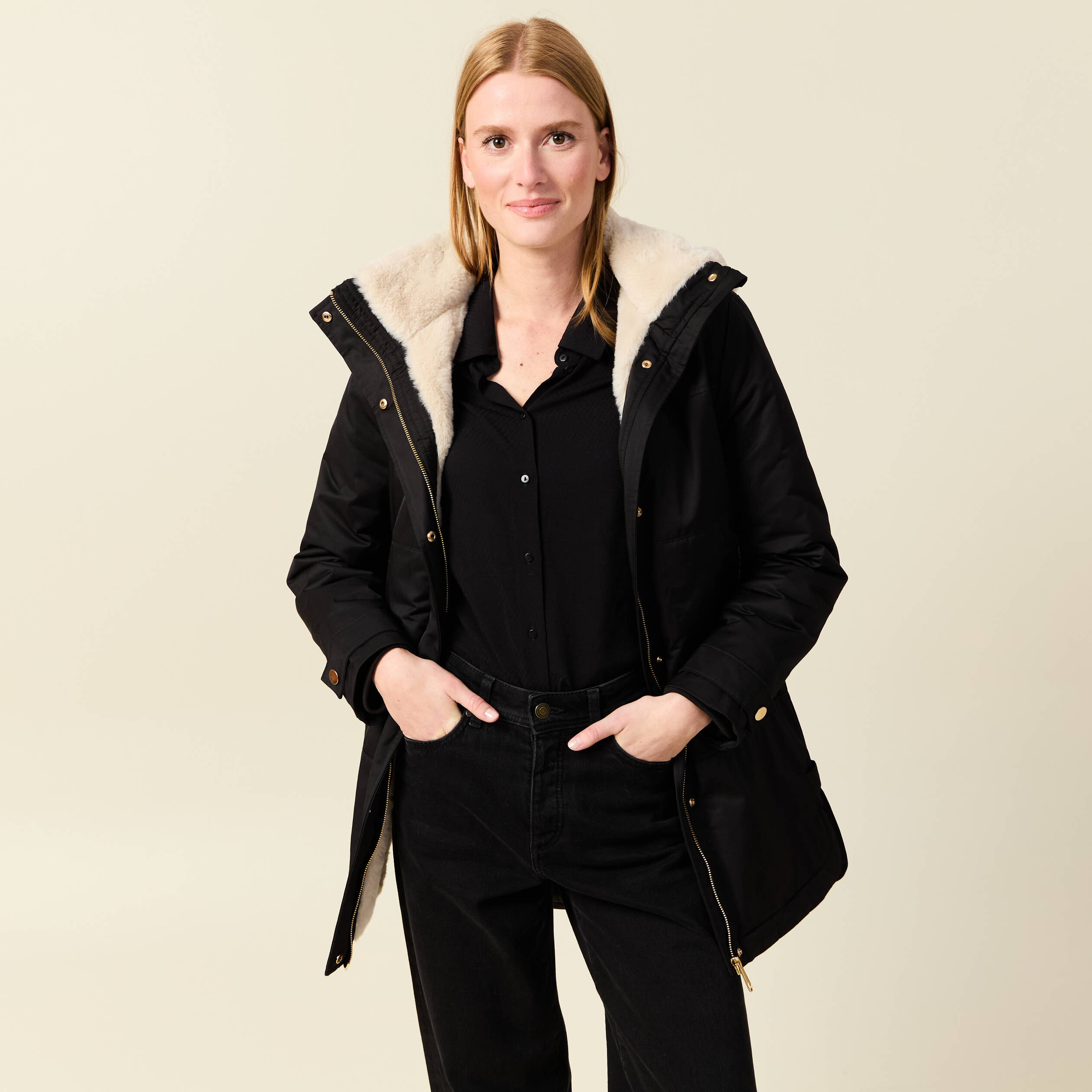 Manteau Droit Manteau Femme Noir A Capuche Parka Droite à Capuche