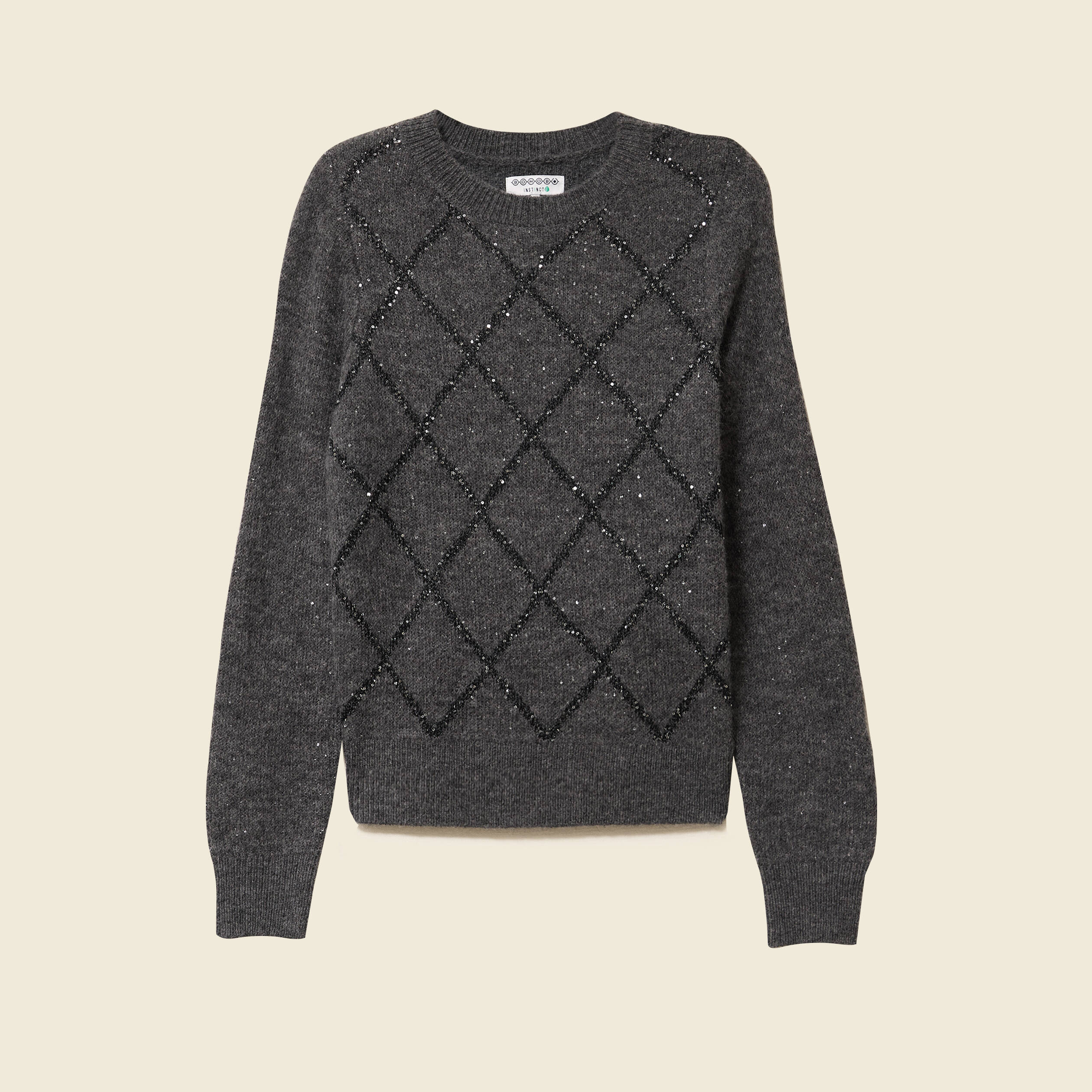Pull manches longues &agrave; sequins gris fonc&eacute; femme