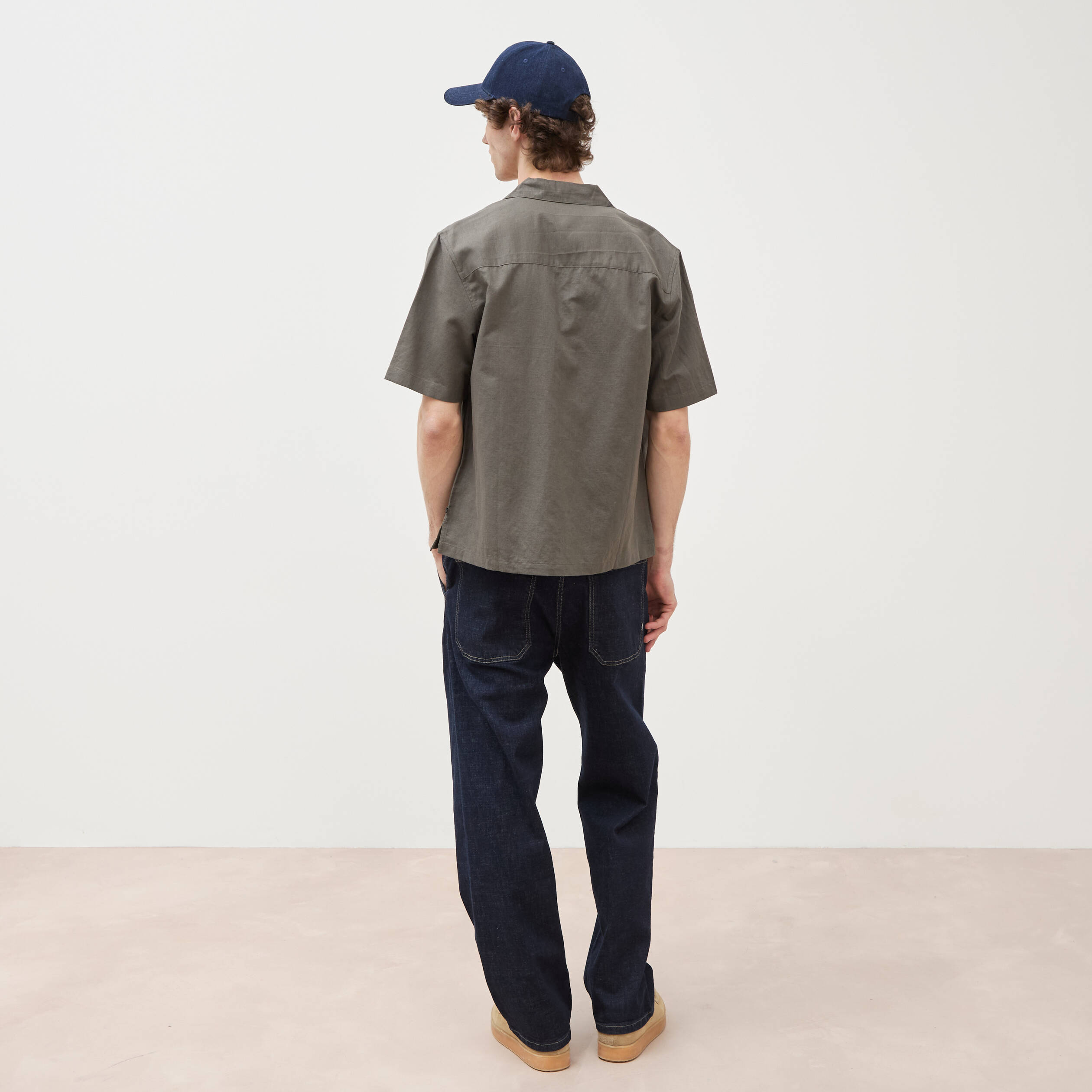 Chemise boyfriend manches courtes vert fonc&eacute; homme