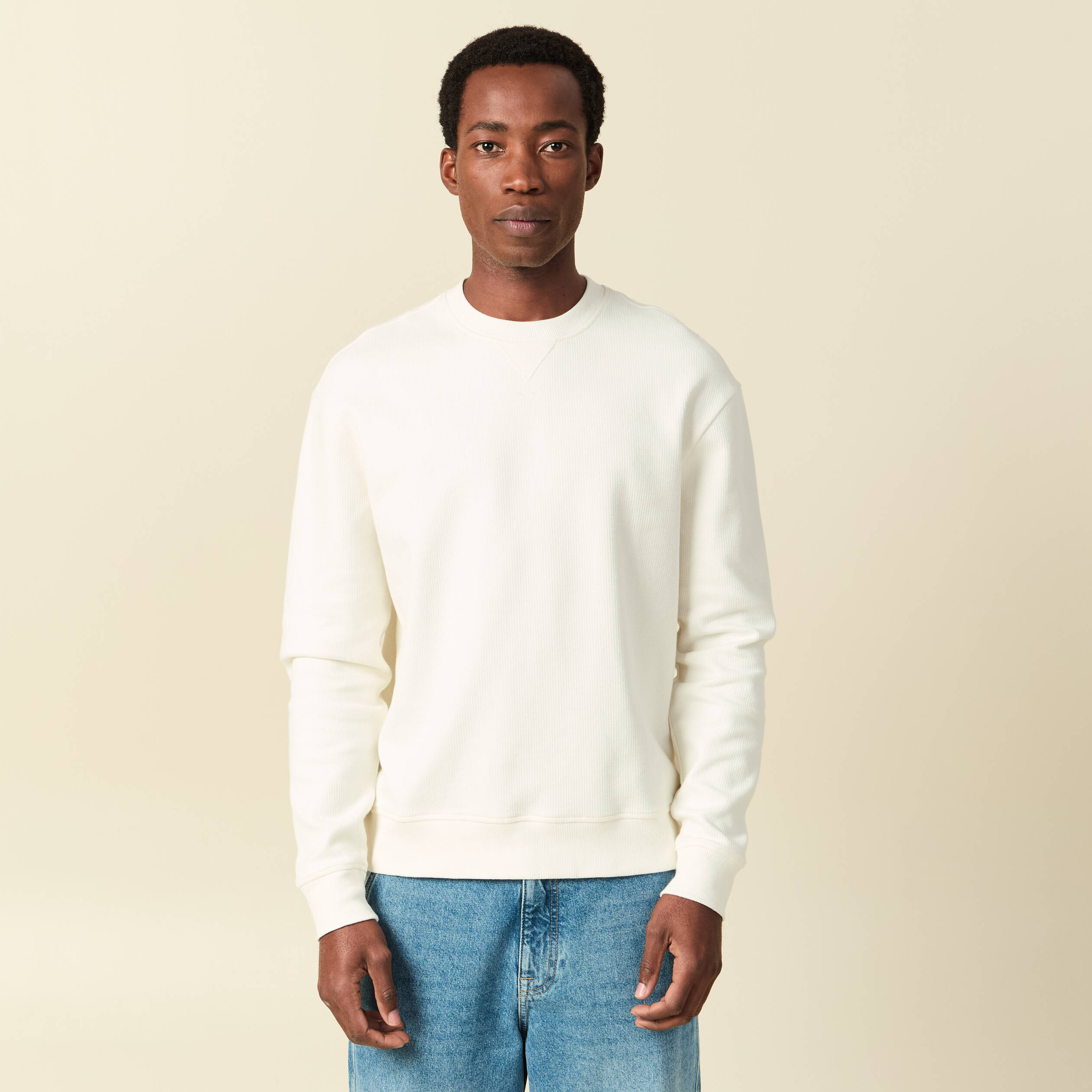 Sweat manches longues col rond ecru homme