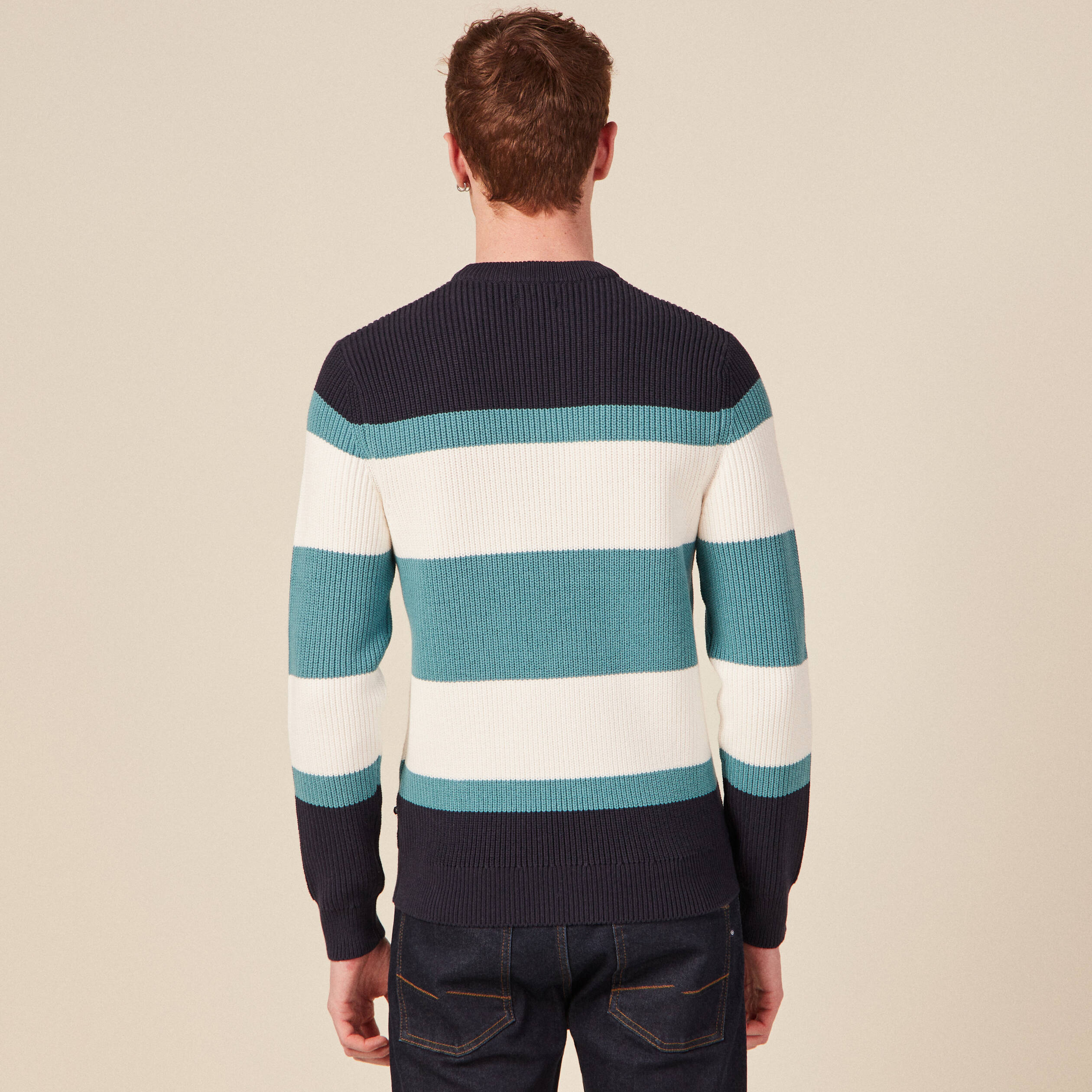 Pull fin col rond manches longues bleu p&eacute;trole homme