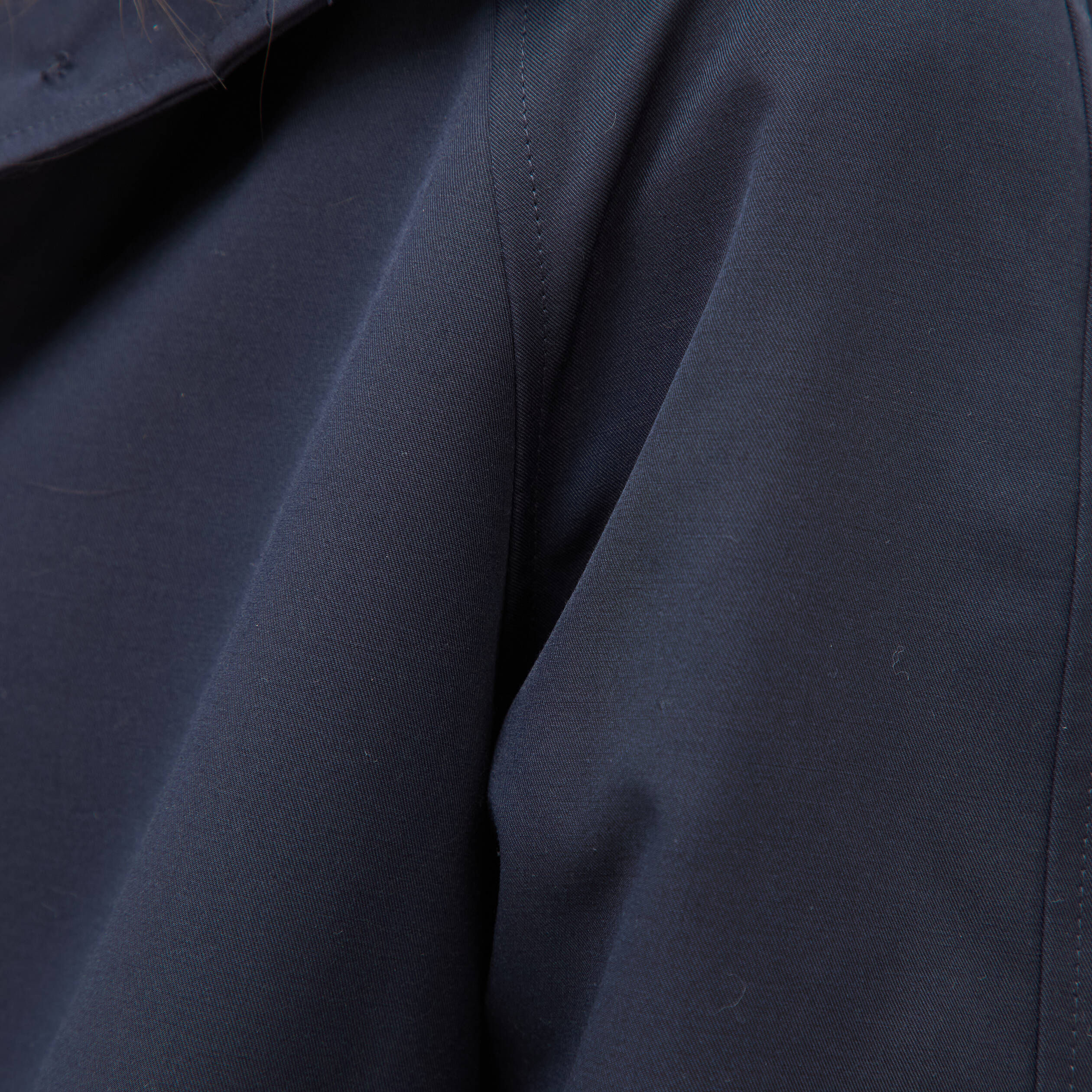 Trench droit court col montant bleu fonc&eacute; femme