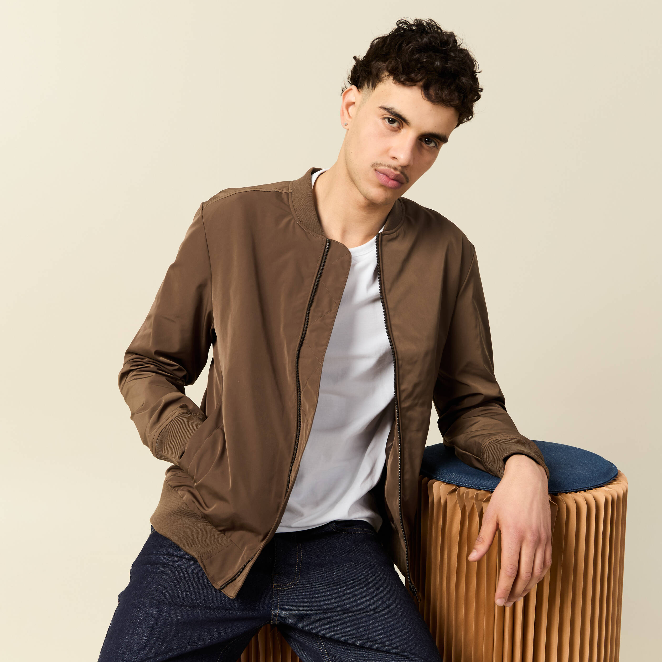 blouson teddy eco responsable marron homme Blouson teddy éco-responsable marron homme