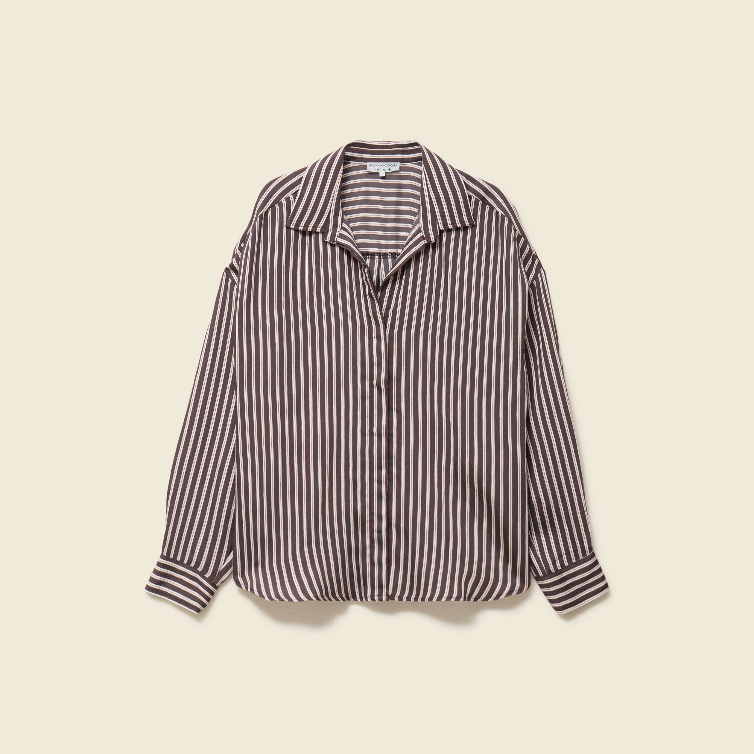 Chemise boyfriend courte manches longues marron fonc&eacute; femme
