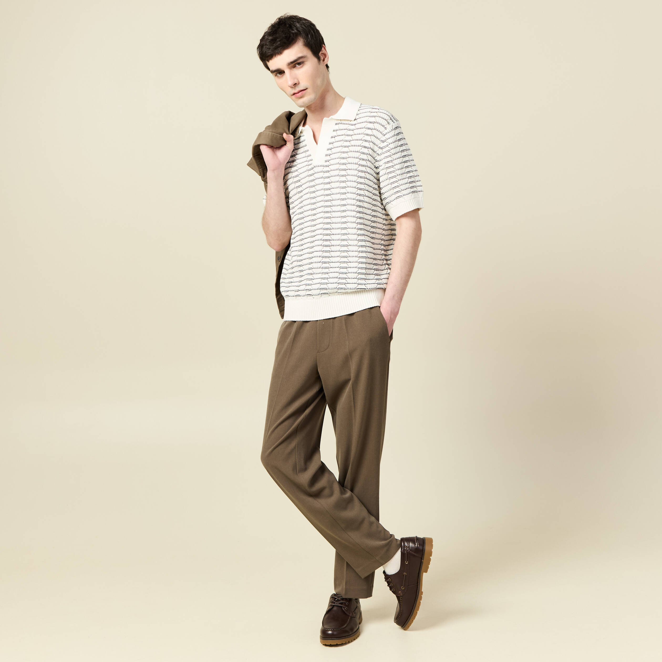 Polo ample en coton manches courtes ecru homme