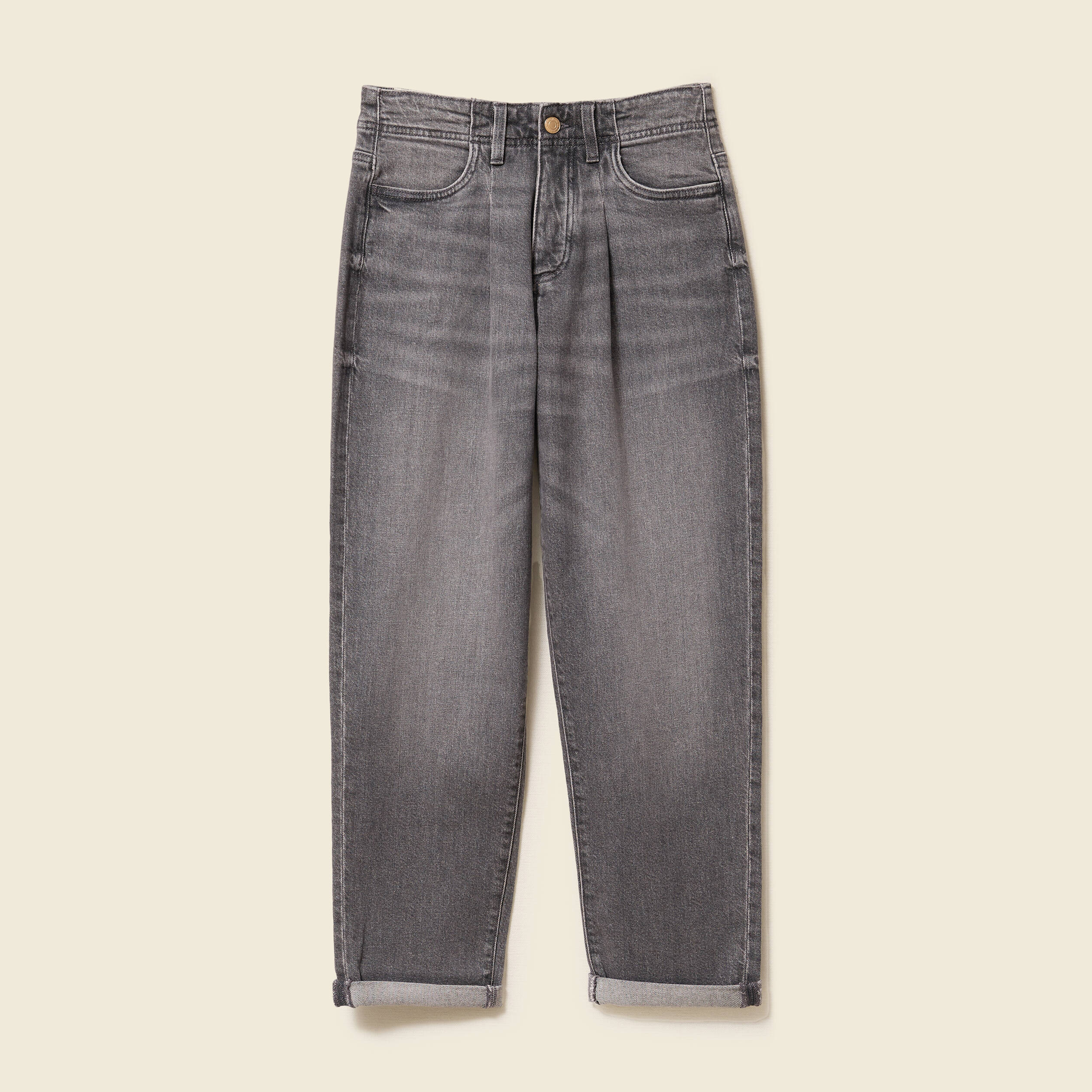 Pantalon mom taille haute 7/8ème denim denim gris femme Bonobo - Main Image