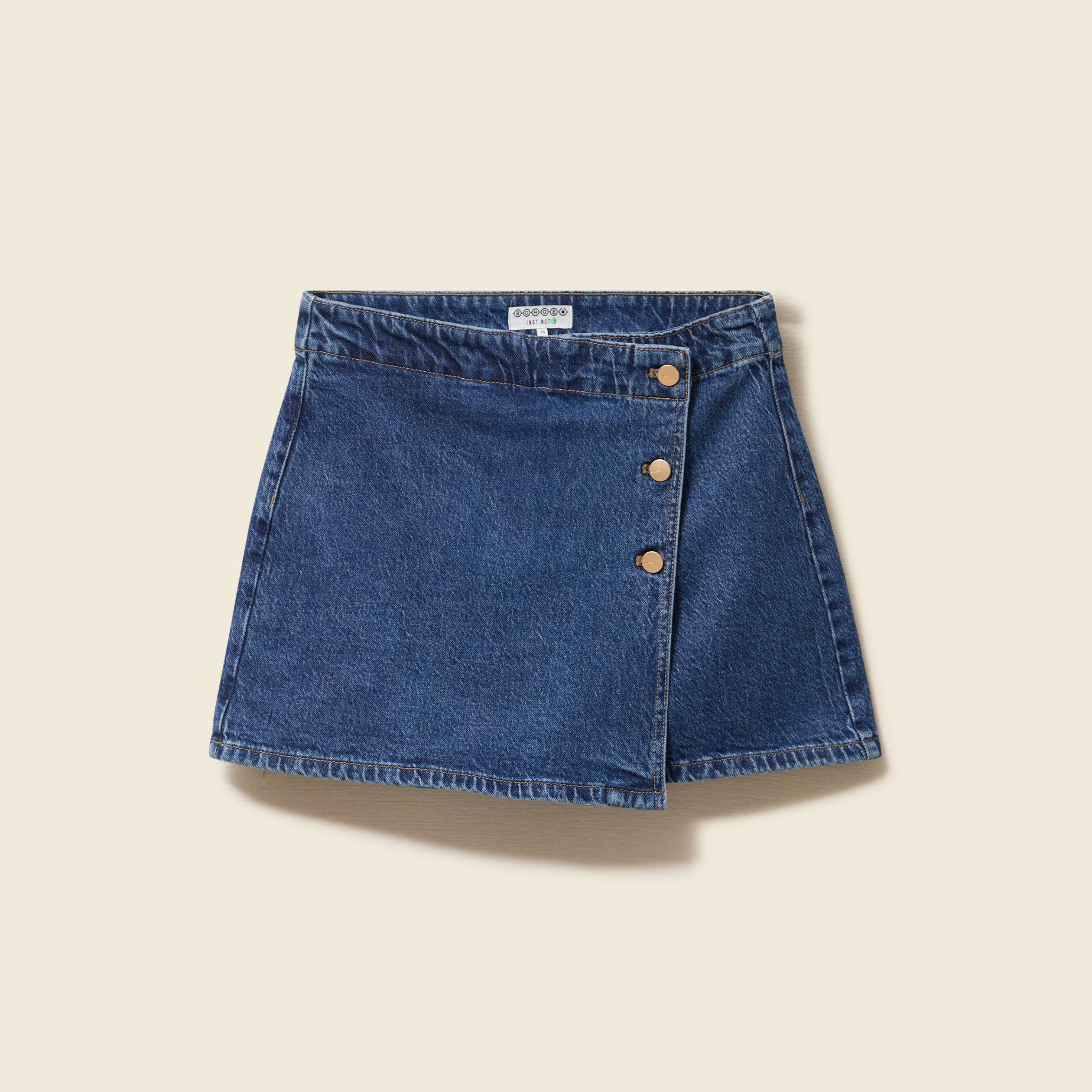 Jupe-short taille haute en jeans denim stone femme