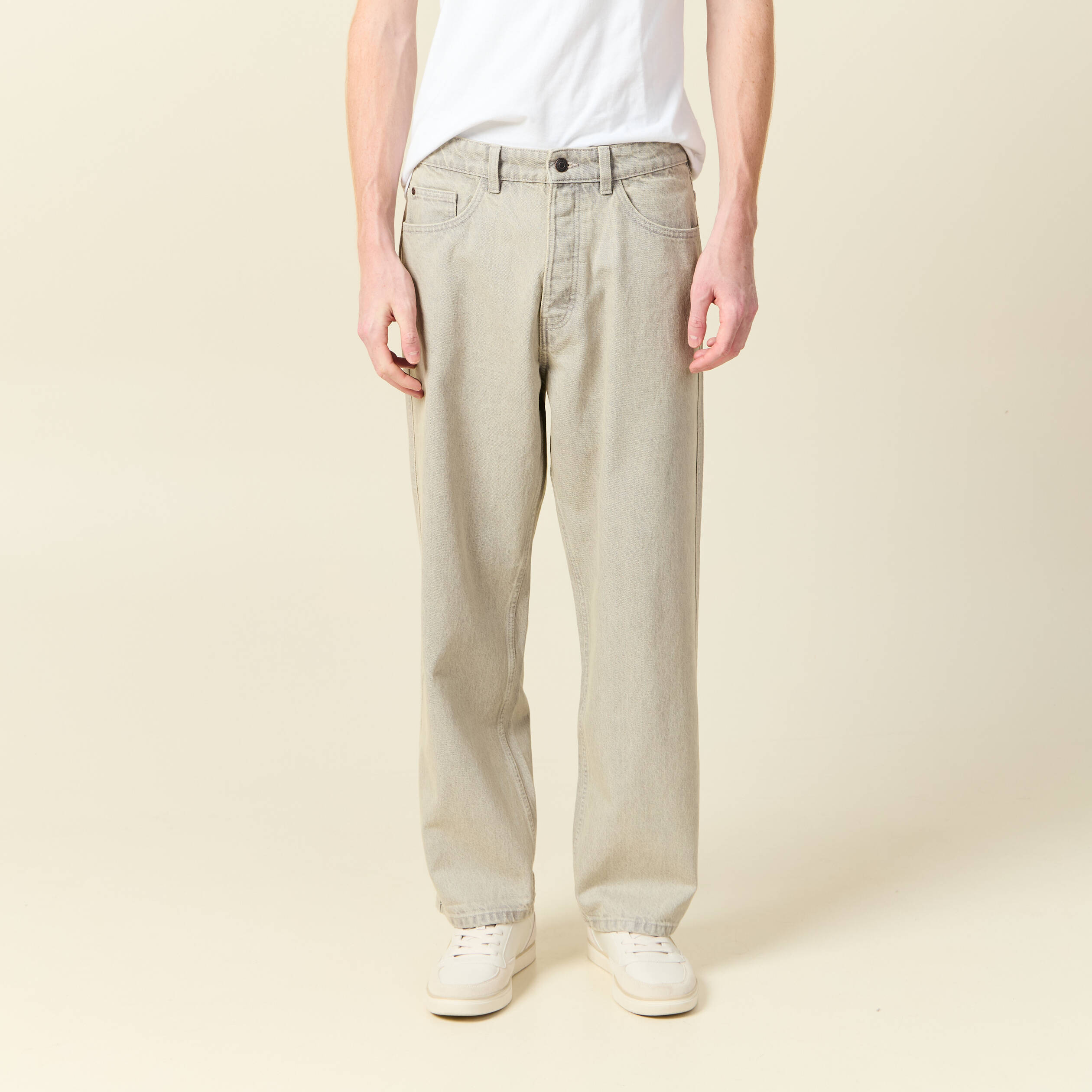 jeans large 5 poches denim beige homme Jeans large 5 poches denim beige homme