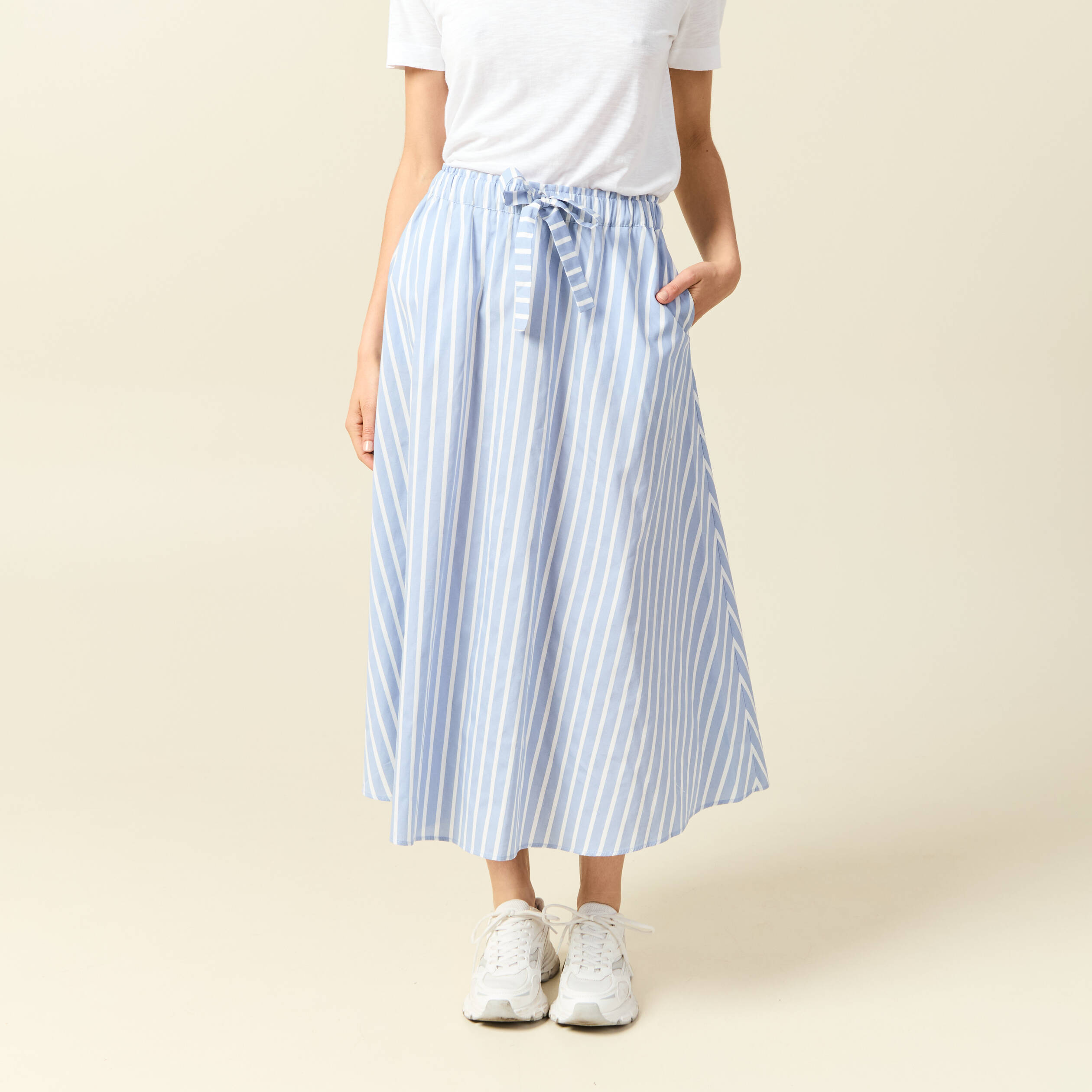Jupe longue évasée en coton bleu ciel femme
