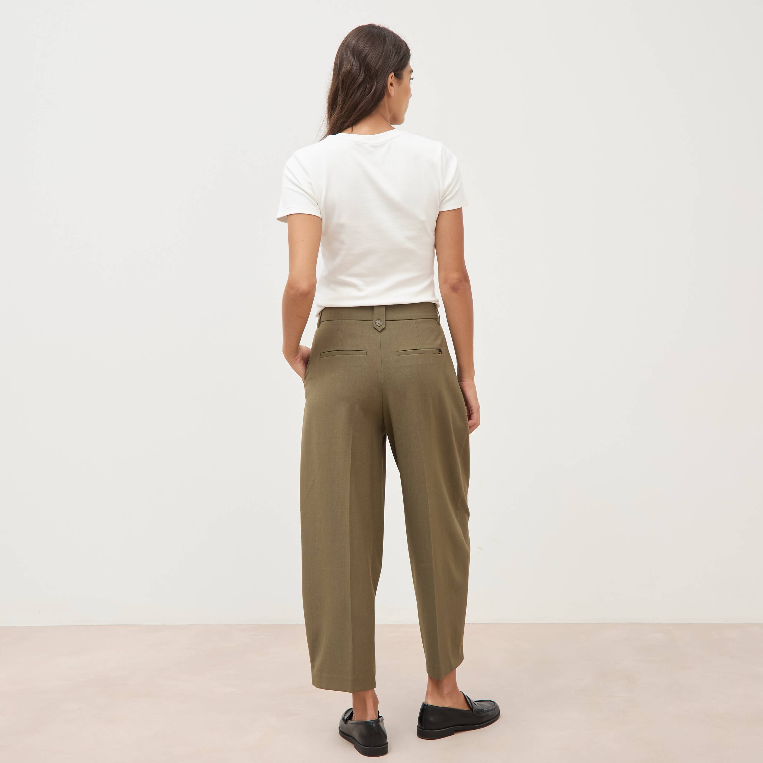 Pantalon barrel vert olive femme