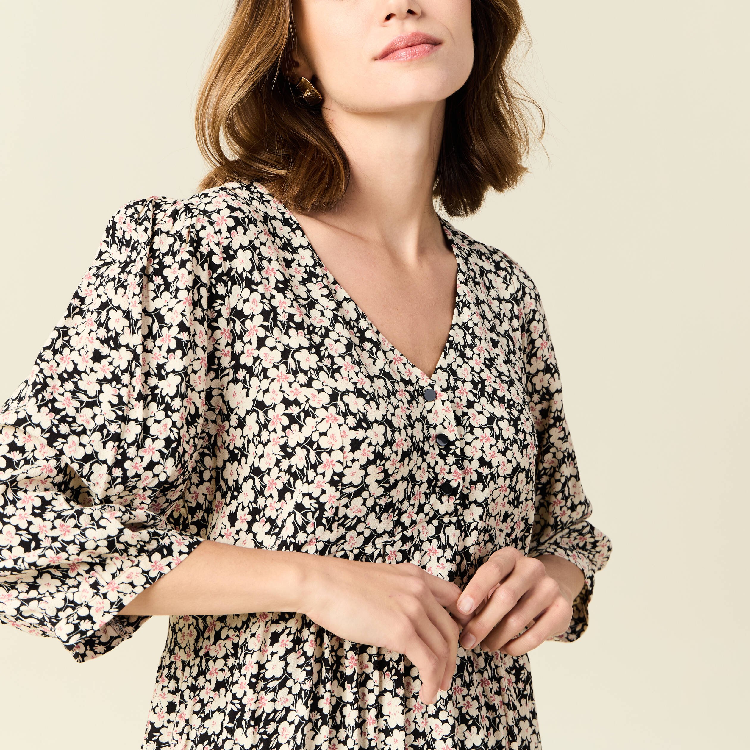 robe evasee manches 34 noir femme Robe évasée manches 3/4 noir femme