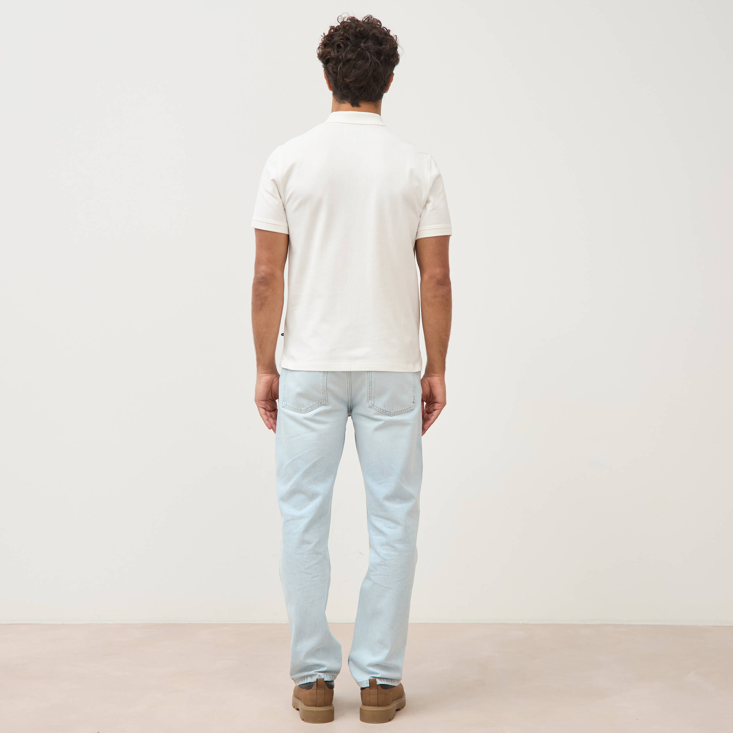 Polo ajust&eacute; manches courtes en coton ecru homme