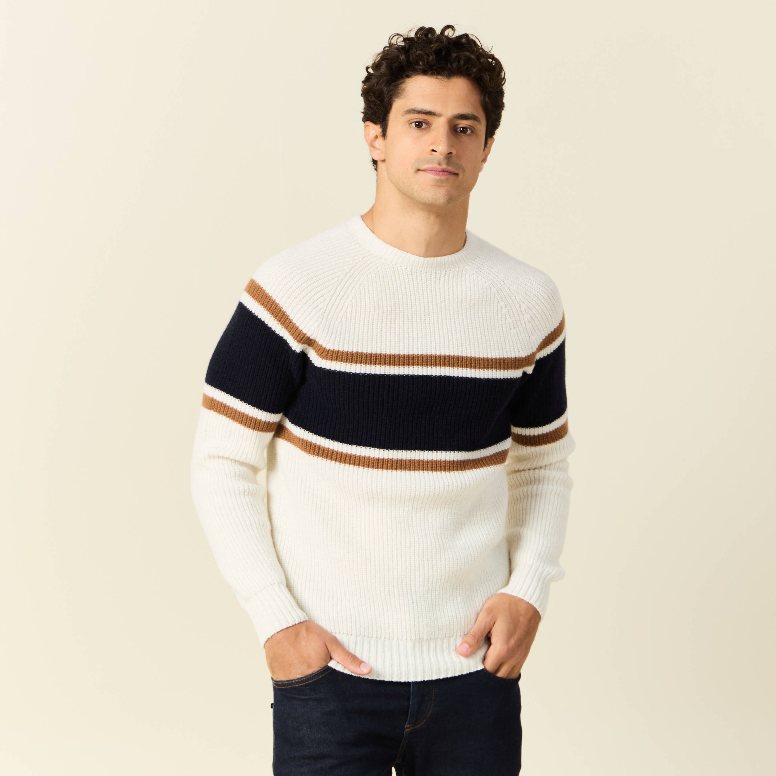 pull manches longues fabrique en france ecru homme Pull manches longues fabriqué en France ecru homme