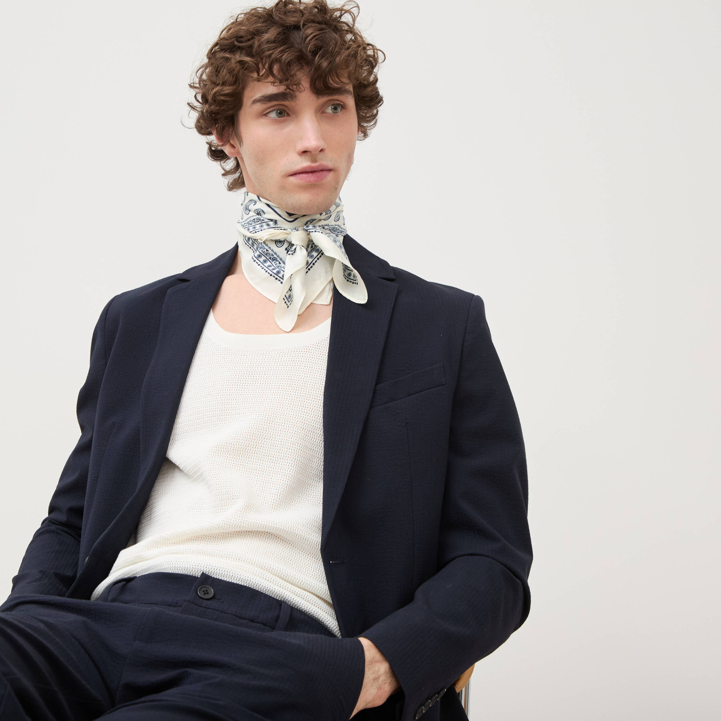 Blazer cintr&eacute; manches longues doubl&eacute; bleu marine homme