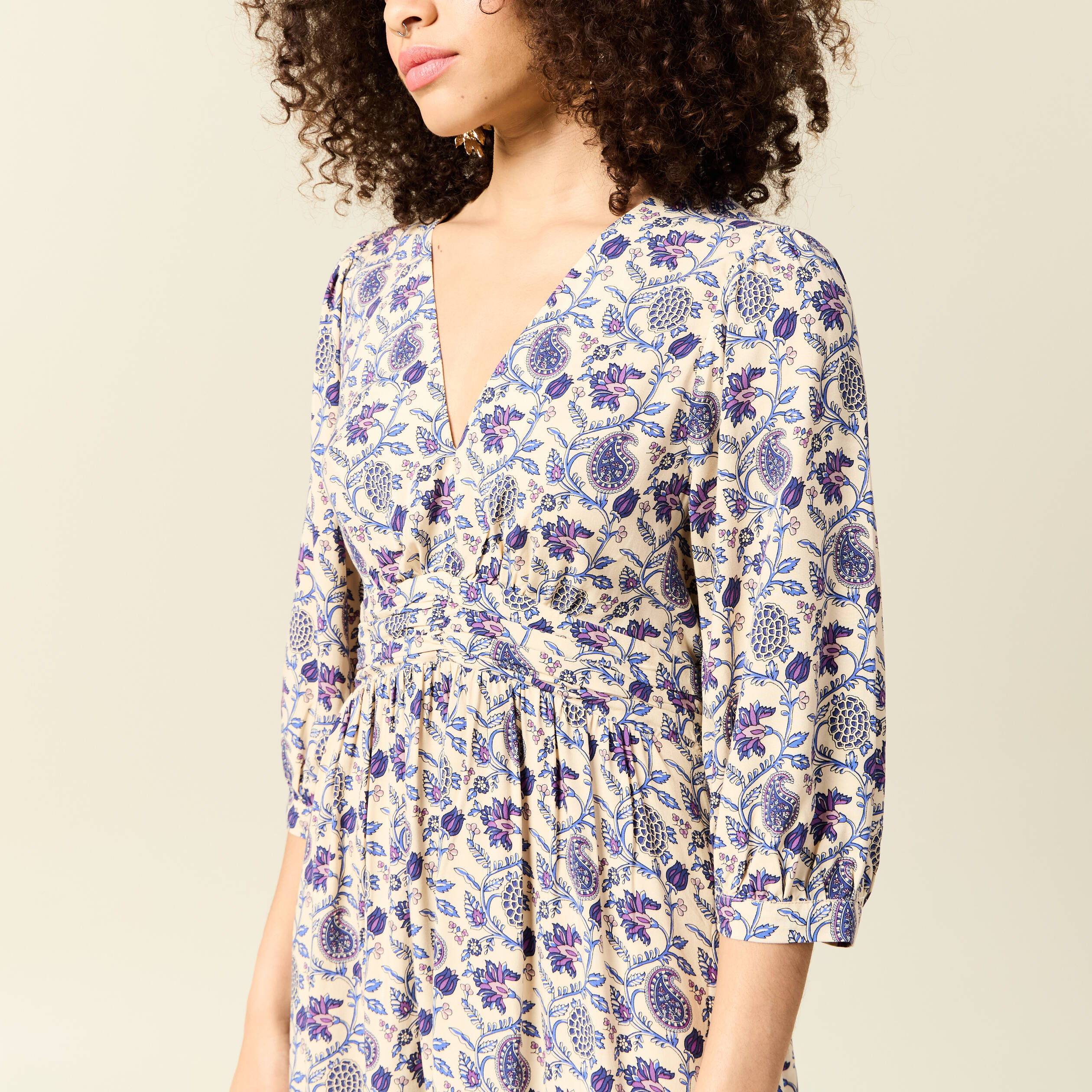 robe col v manches longues bleu femme Robe col V manches longues bleu femme