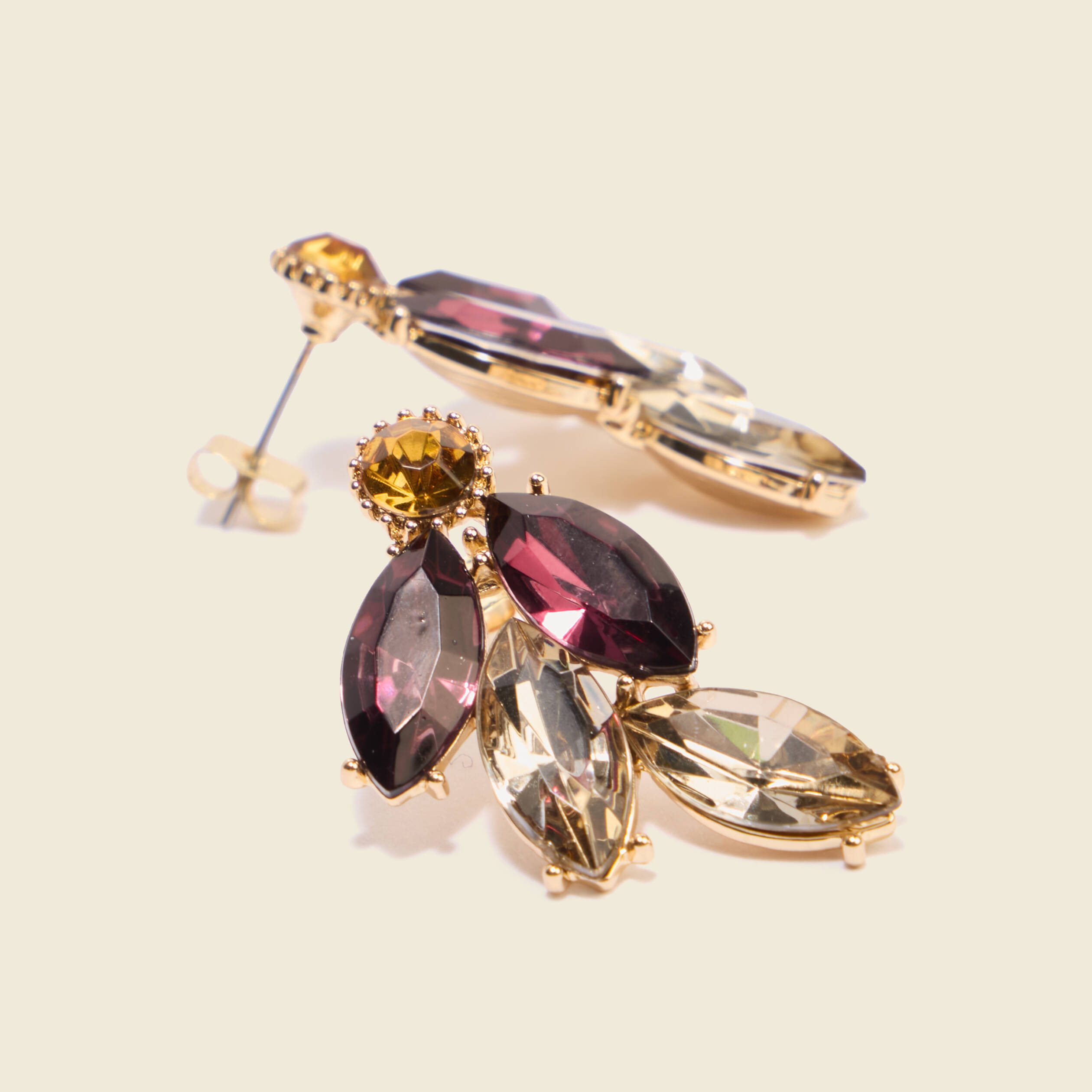 Boucles D'oreilles Pendantes En Cristal Et Strass Multicolores - Occasion Comme Neuves