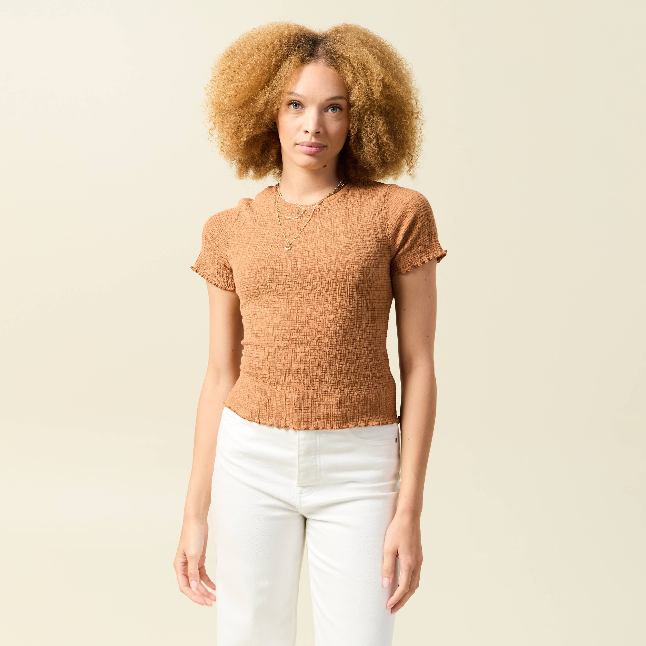 T-shirt ajusté court manches courtes terracotta femme