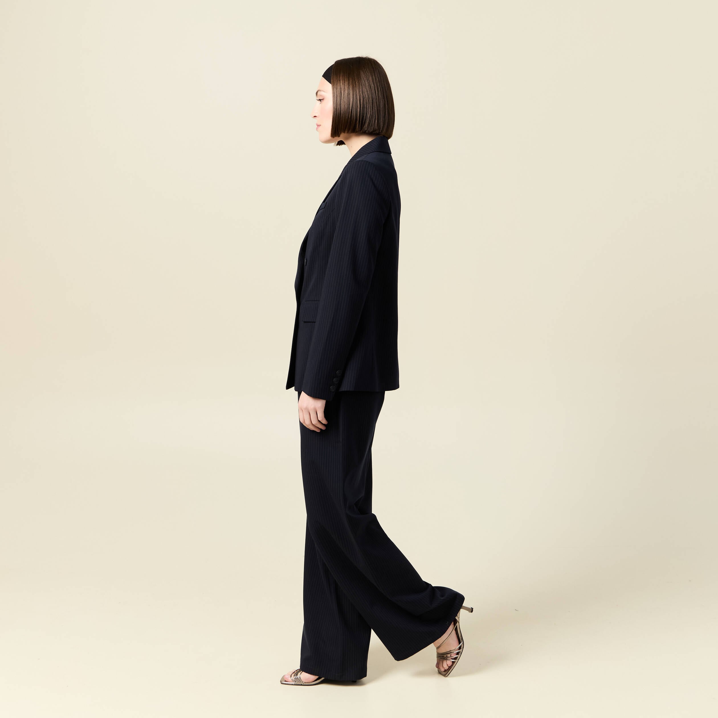 Blazer manches longues col tailleur bleu marine femme