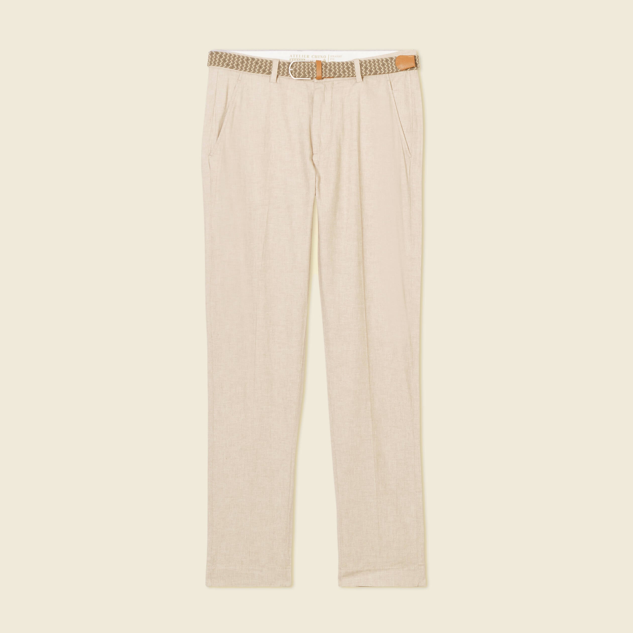 Pantalon chino longueur 32 avec ceinture beige homme