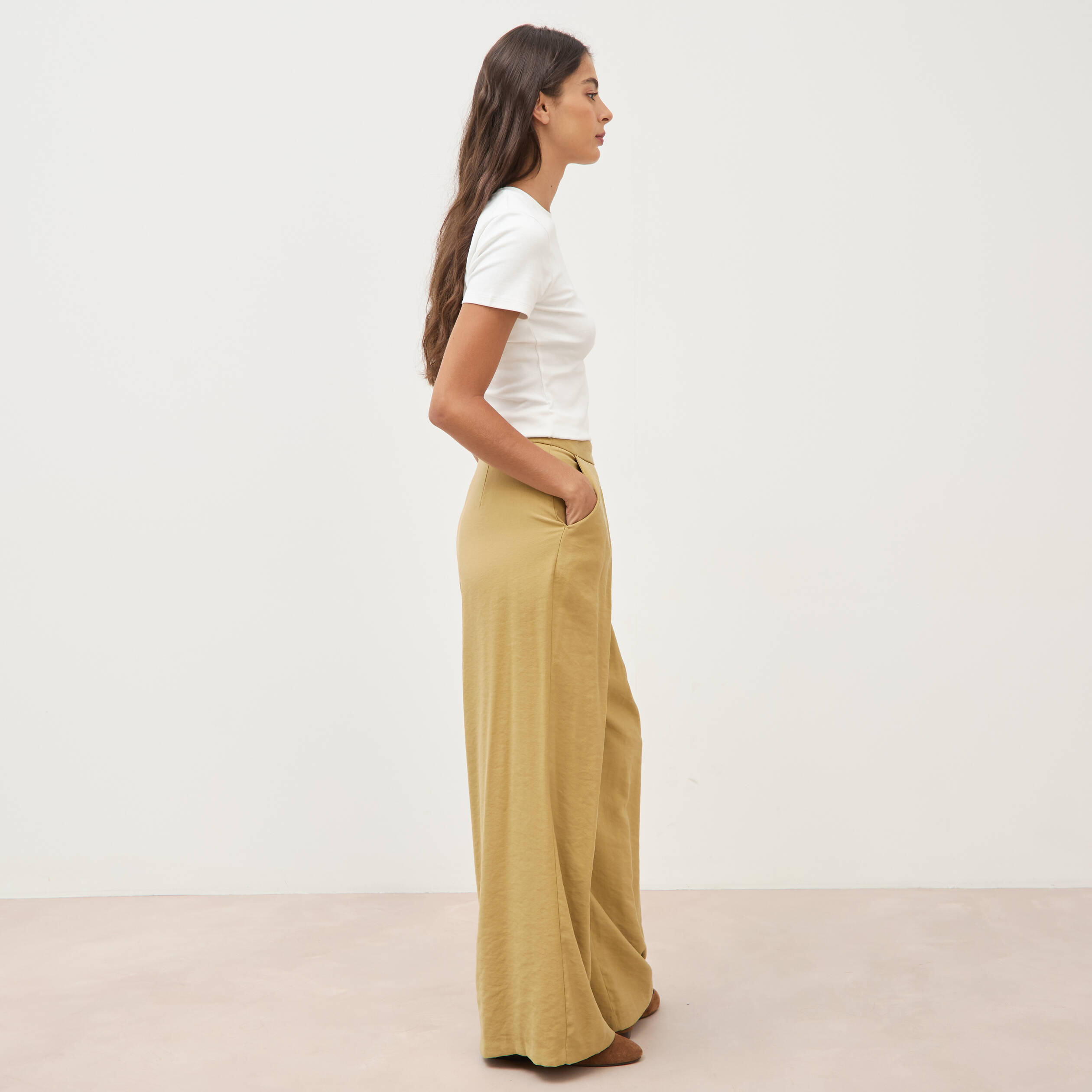 Pantalon loose taille standard camel femme