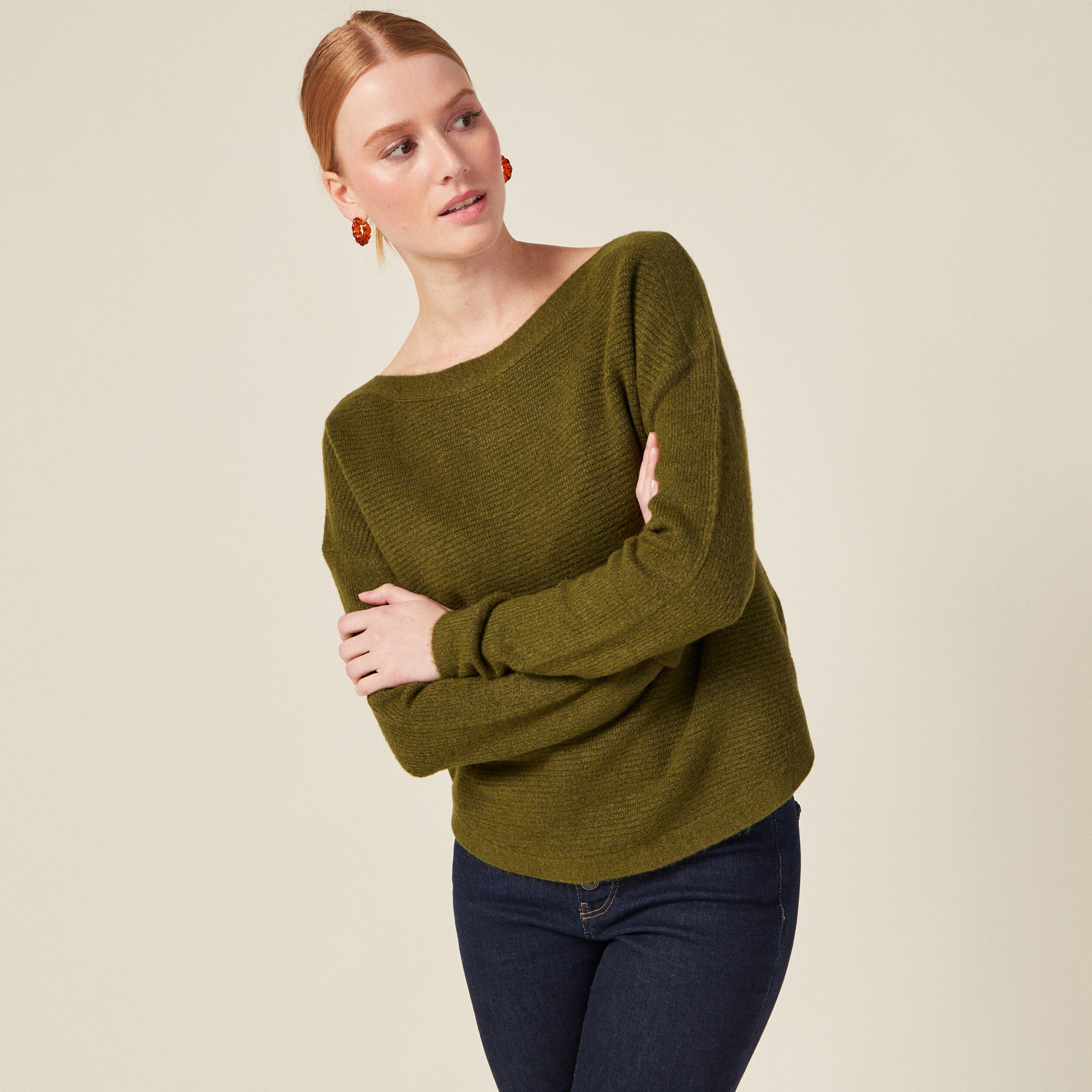 Pull manches longues vert kaki femme