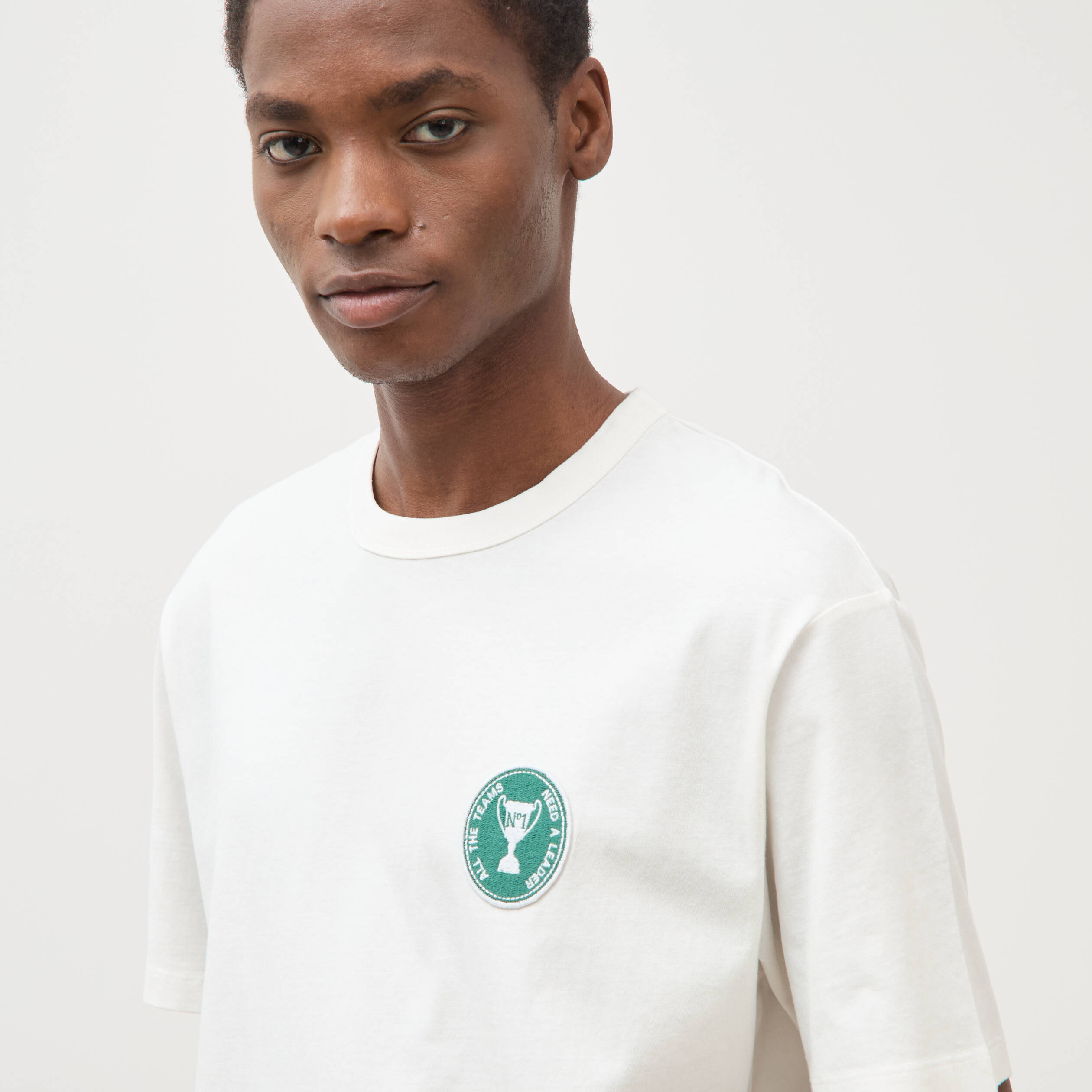T-shirt col rond manches coudes en coton ecru homme