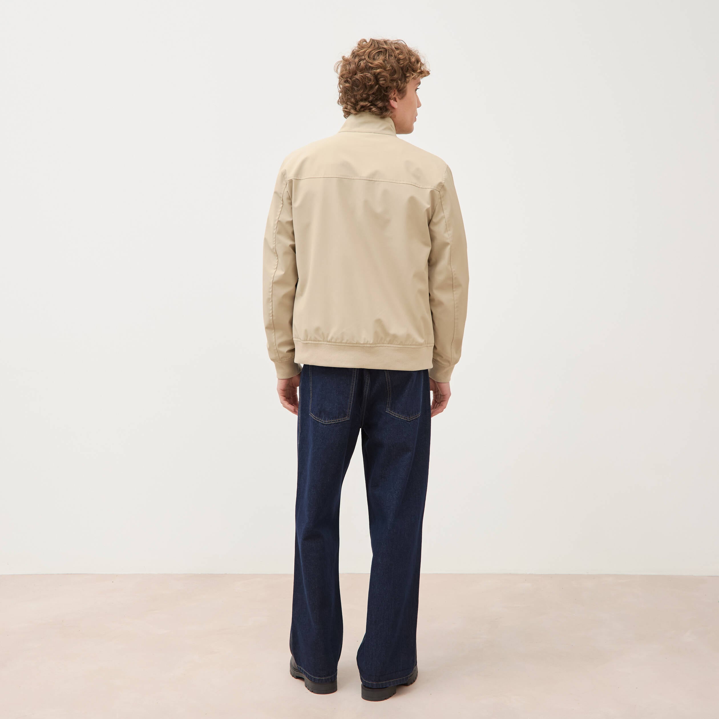Blouson col camionneur manches longues beige homme